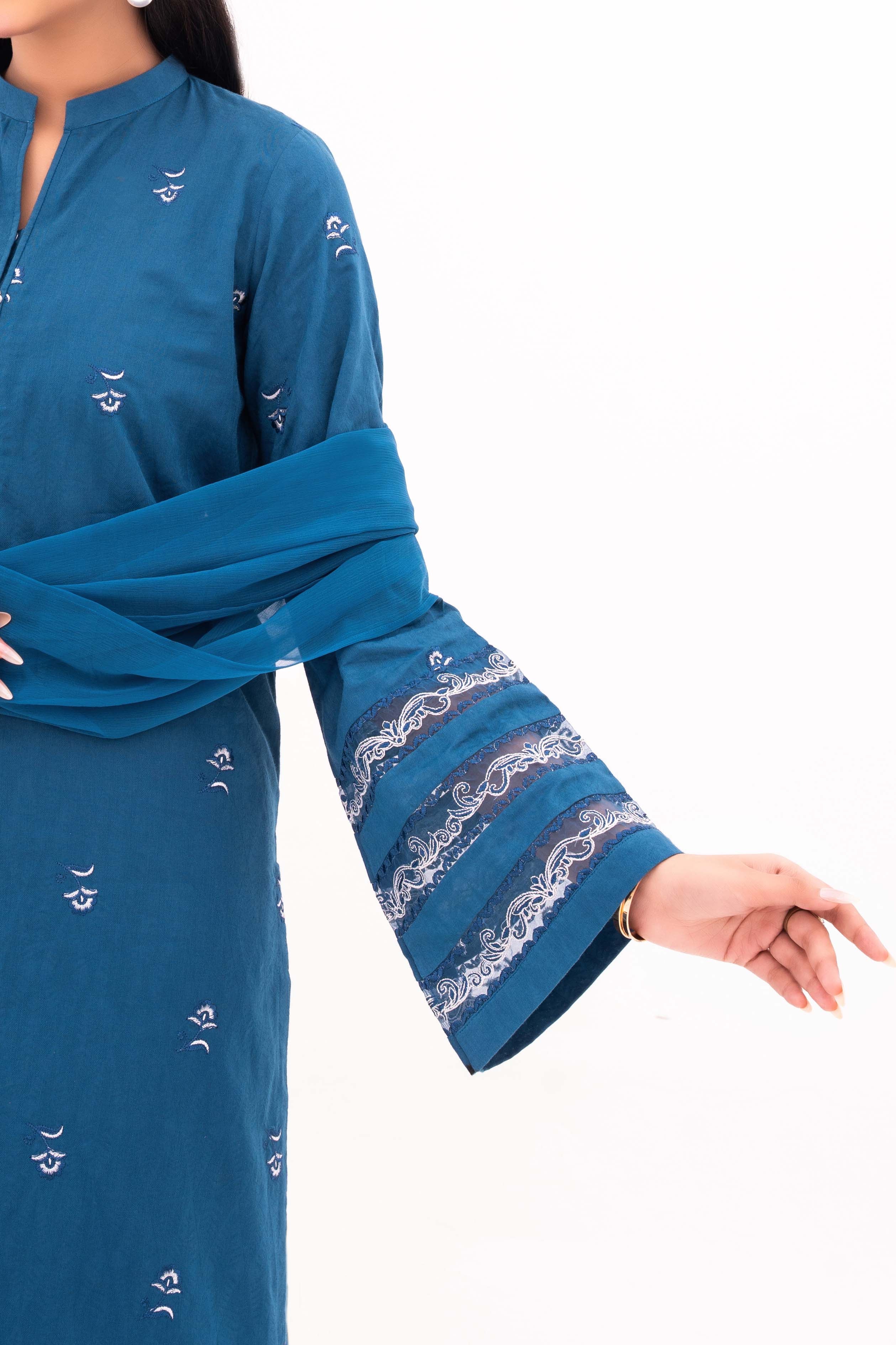 Lagoon - NPSJ3145 Embroidered Cotton Jacquard Suit ( Stitched 3 Pc)
