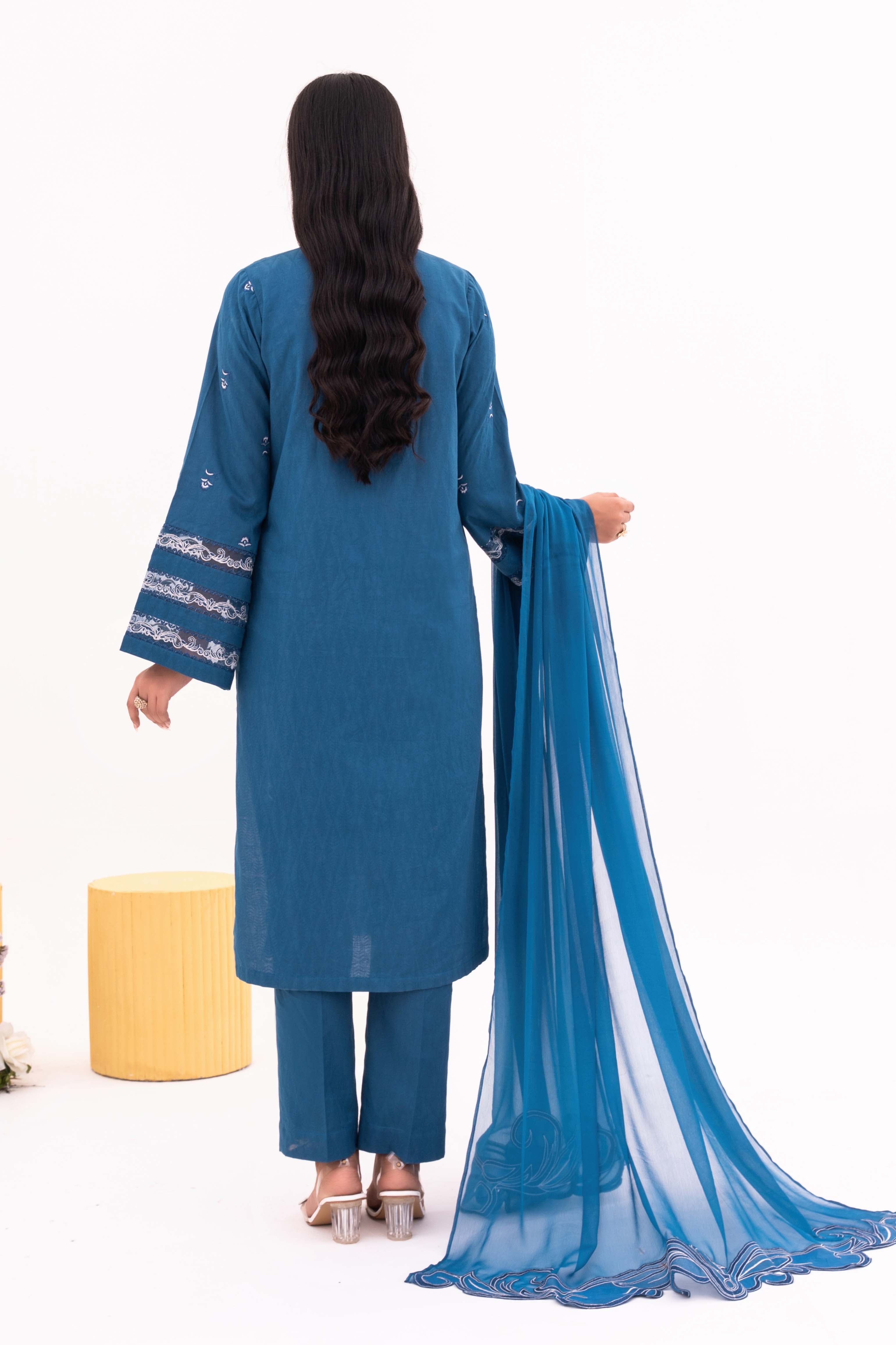 Lagoon - NPSJ3145 Embroidered Cotton Jacquard Suit ( Stitched 3 Pc)