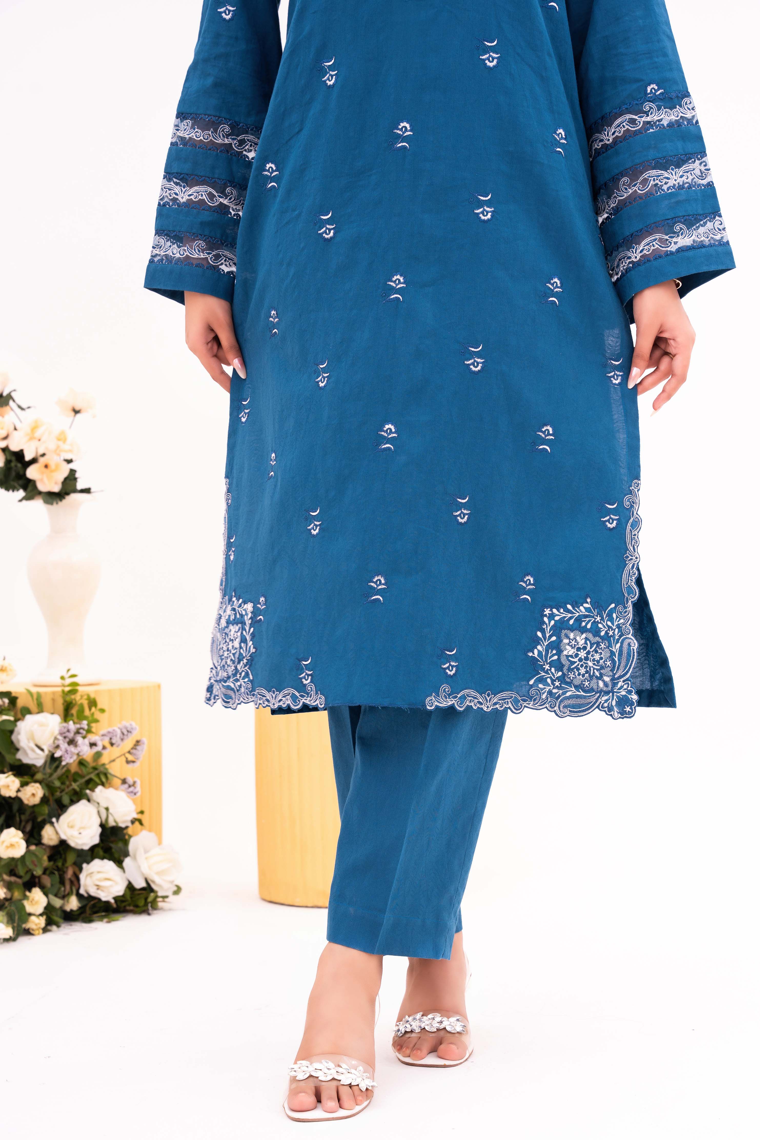 Lagoon - NPSJ3145 Embroidered Cotton Jacquard Suit ( Stitched 3 Pc)