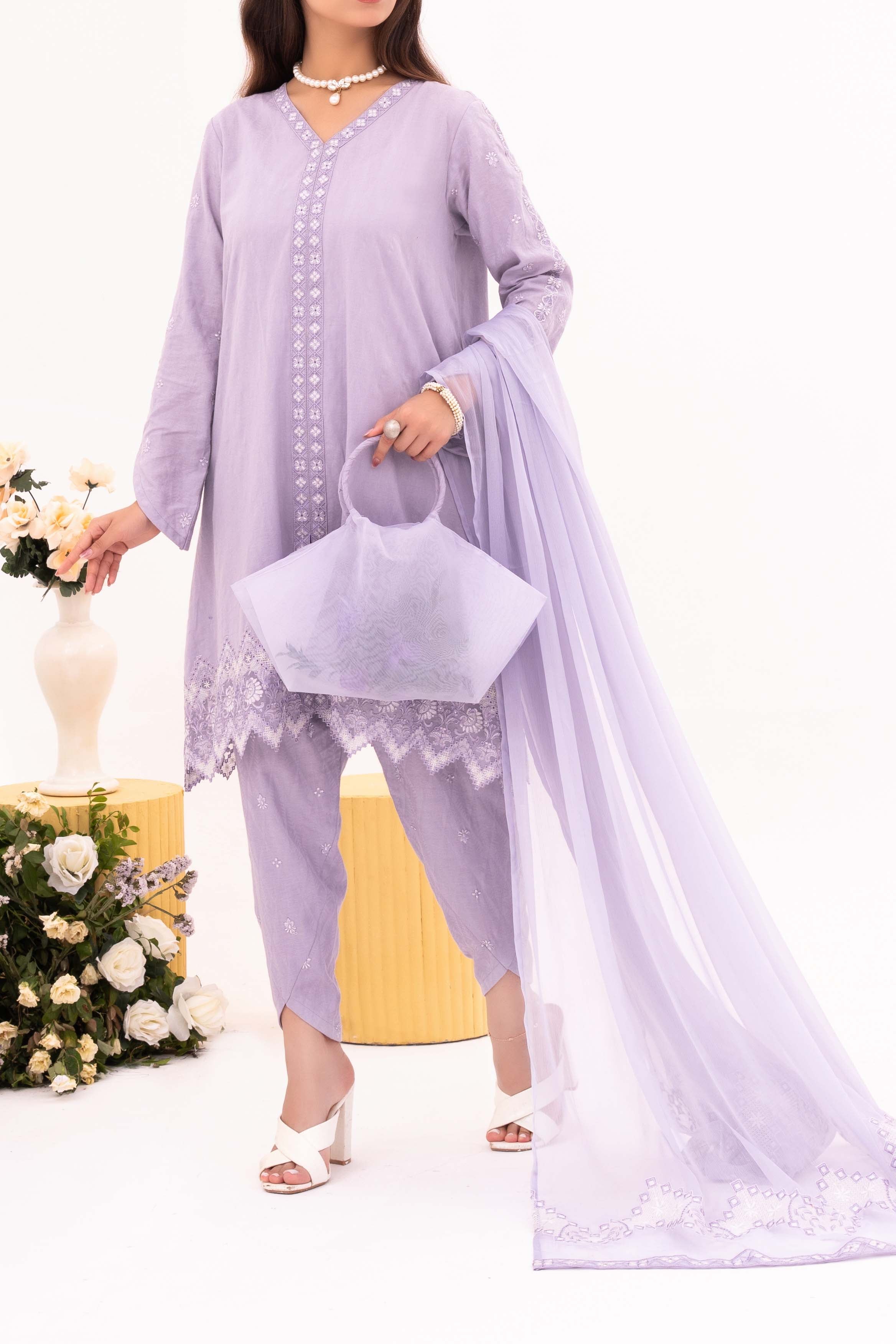 Haze - NPSJ3150 Embroidered Cotton Jacquard Suit ( Stitched 3 Pc)