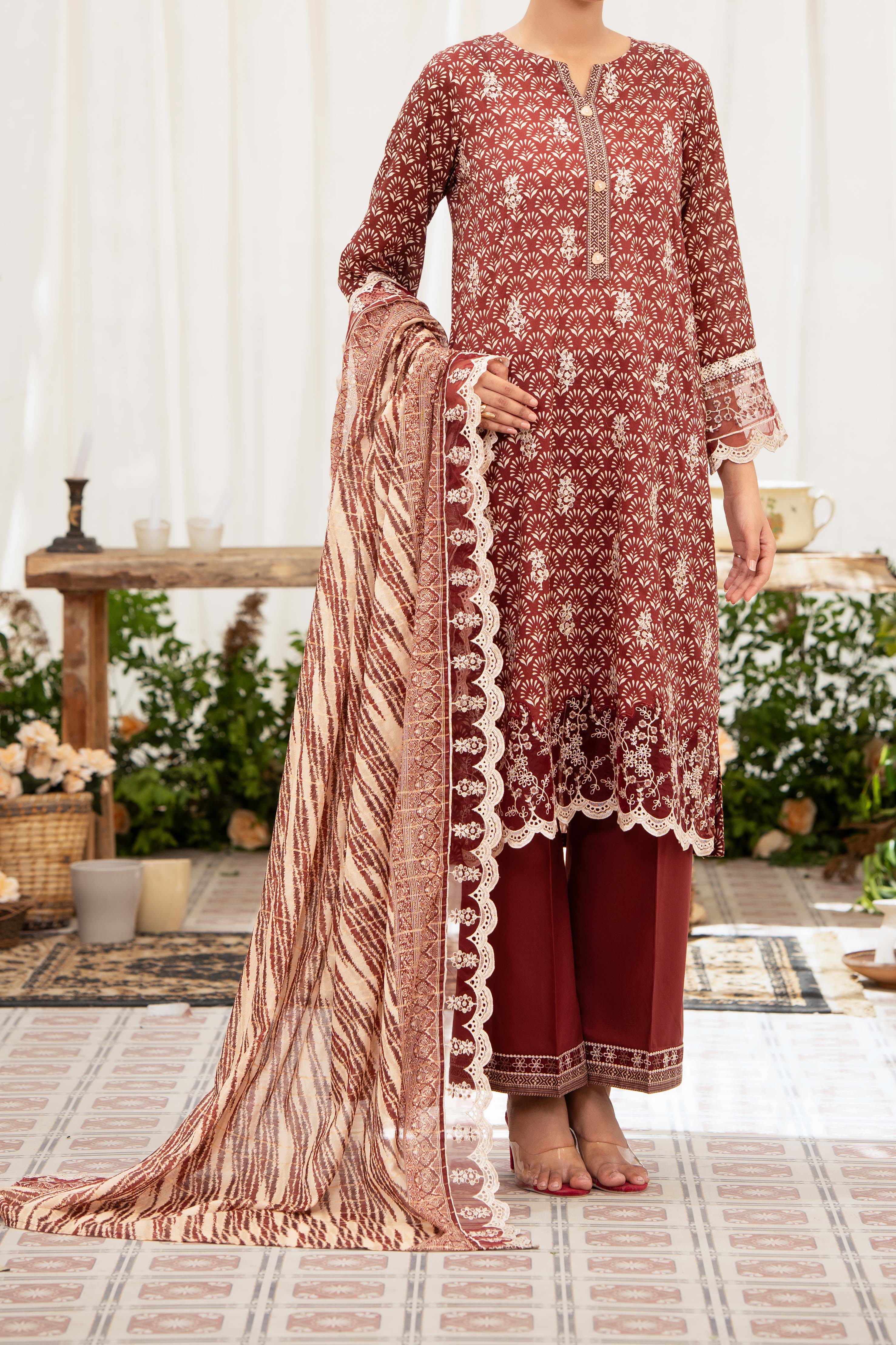 NUSE3315 Embroidered Lawn Suit - Unstitched 3Pc