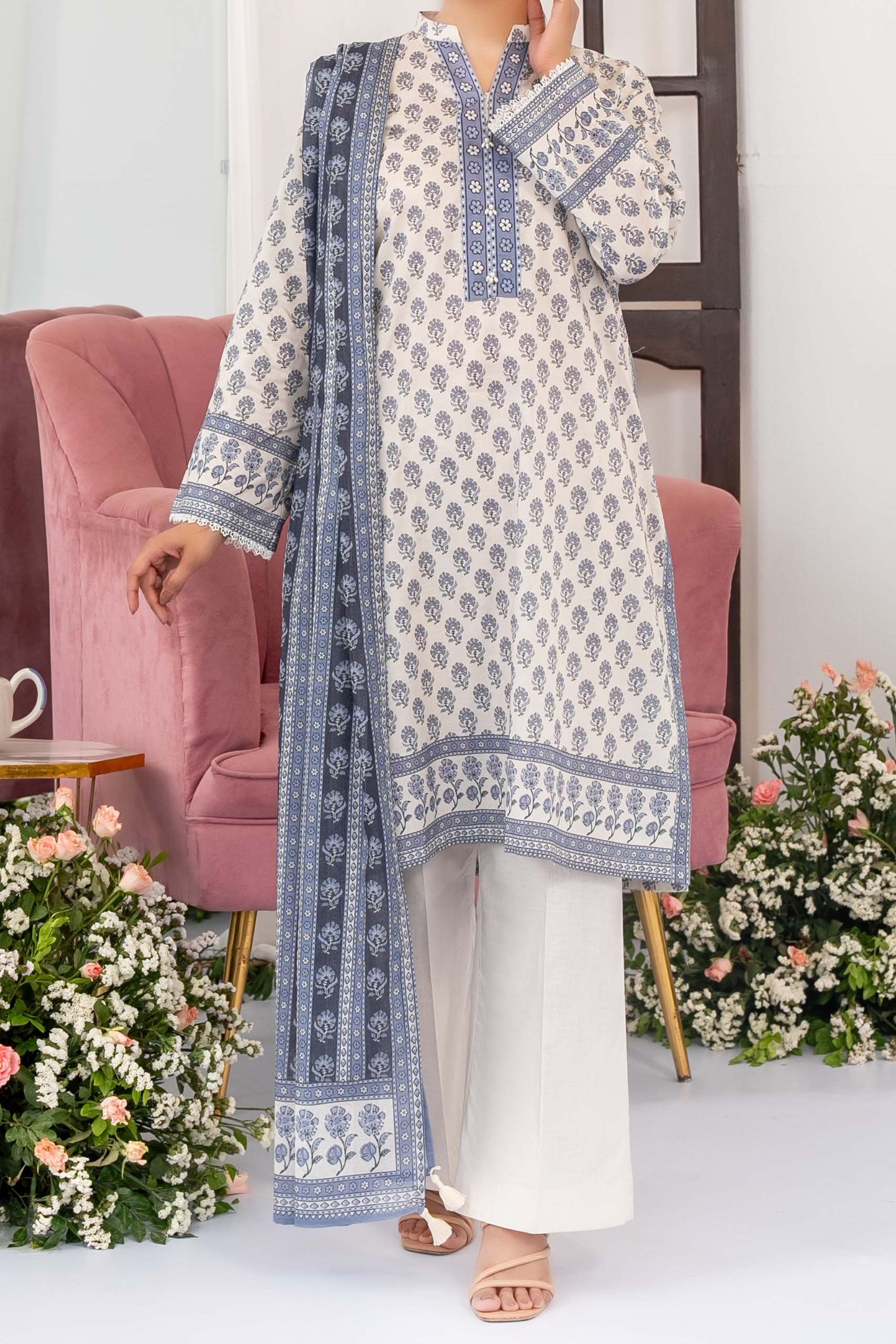 NUSL3344 Printed Lawn Suit - Unstitched 3Pc