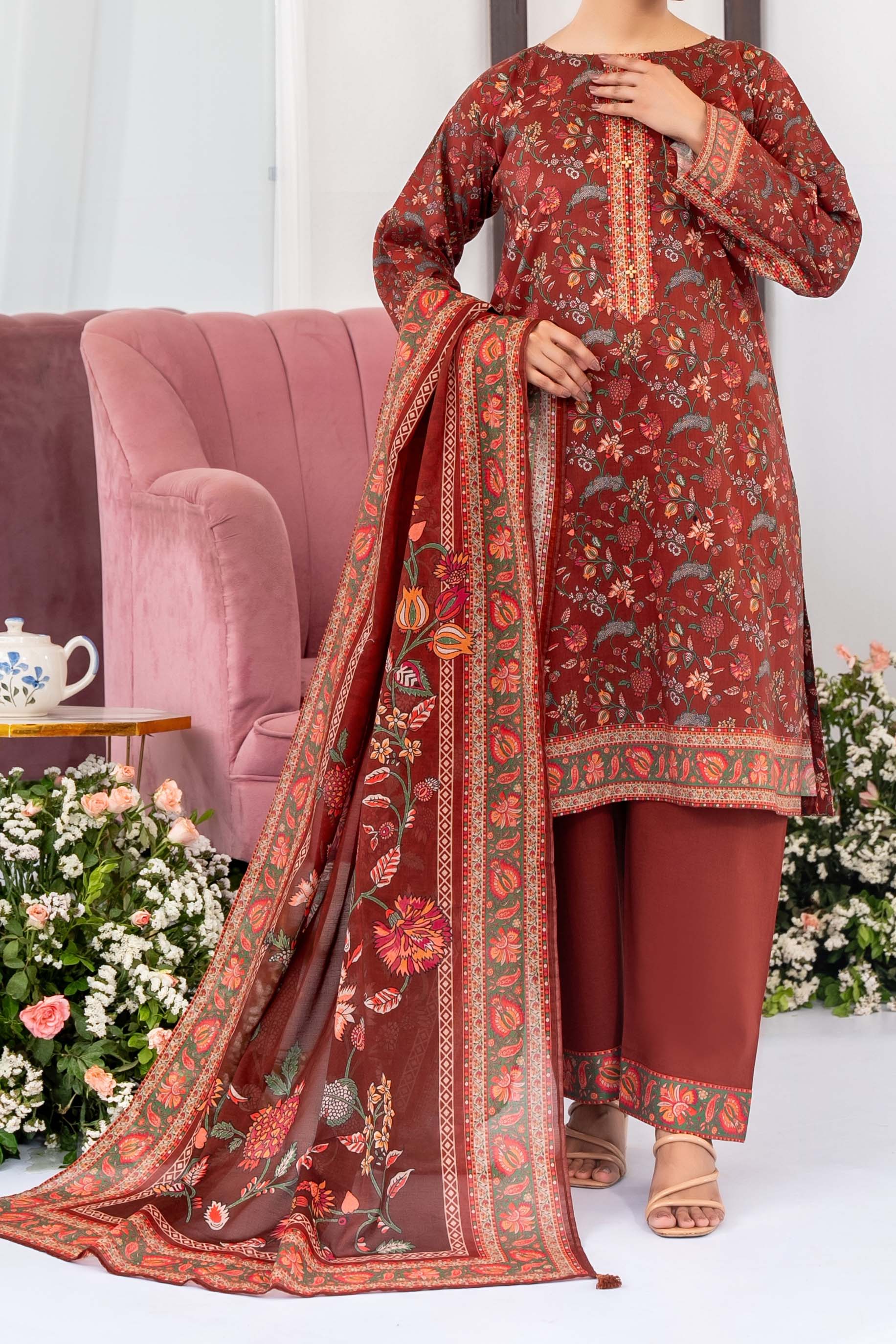 NUSL3335 Printed Lawn Suit - Unstitched 3Pc