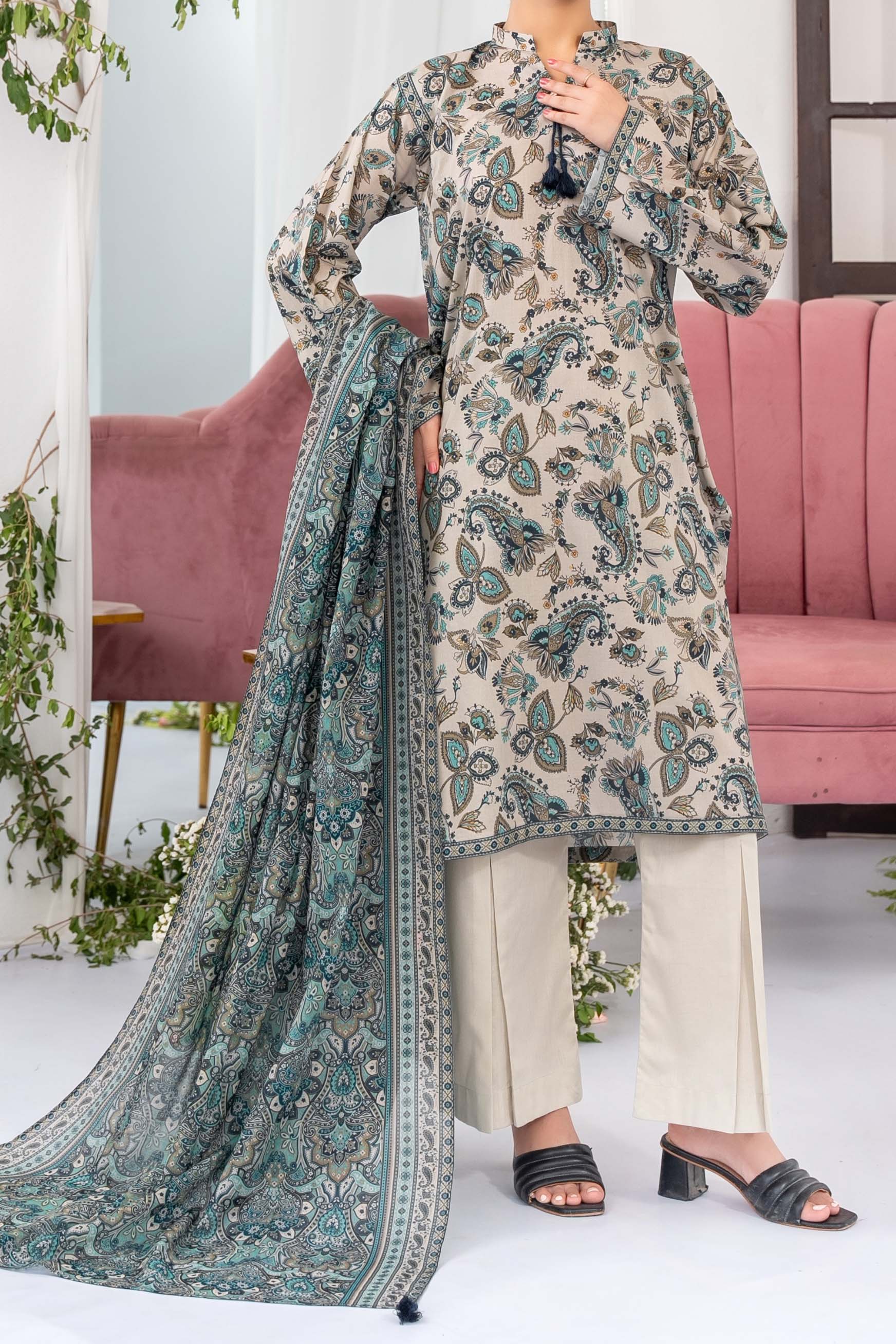 NUSL3341 Printed Lawn Suit - Unstitched 3Pc