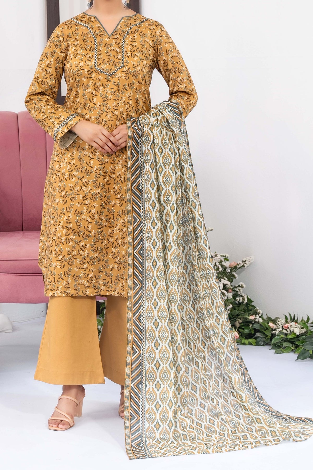 NUSL3336 Printed Lawn Suit - Unstitched 3Pc