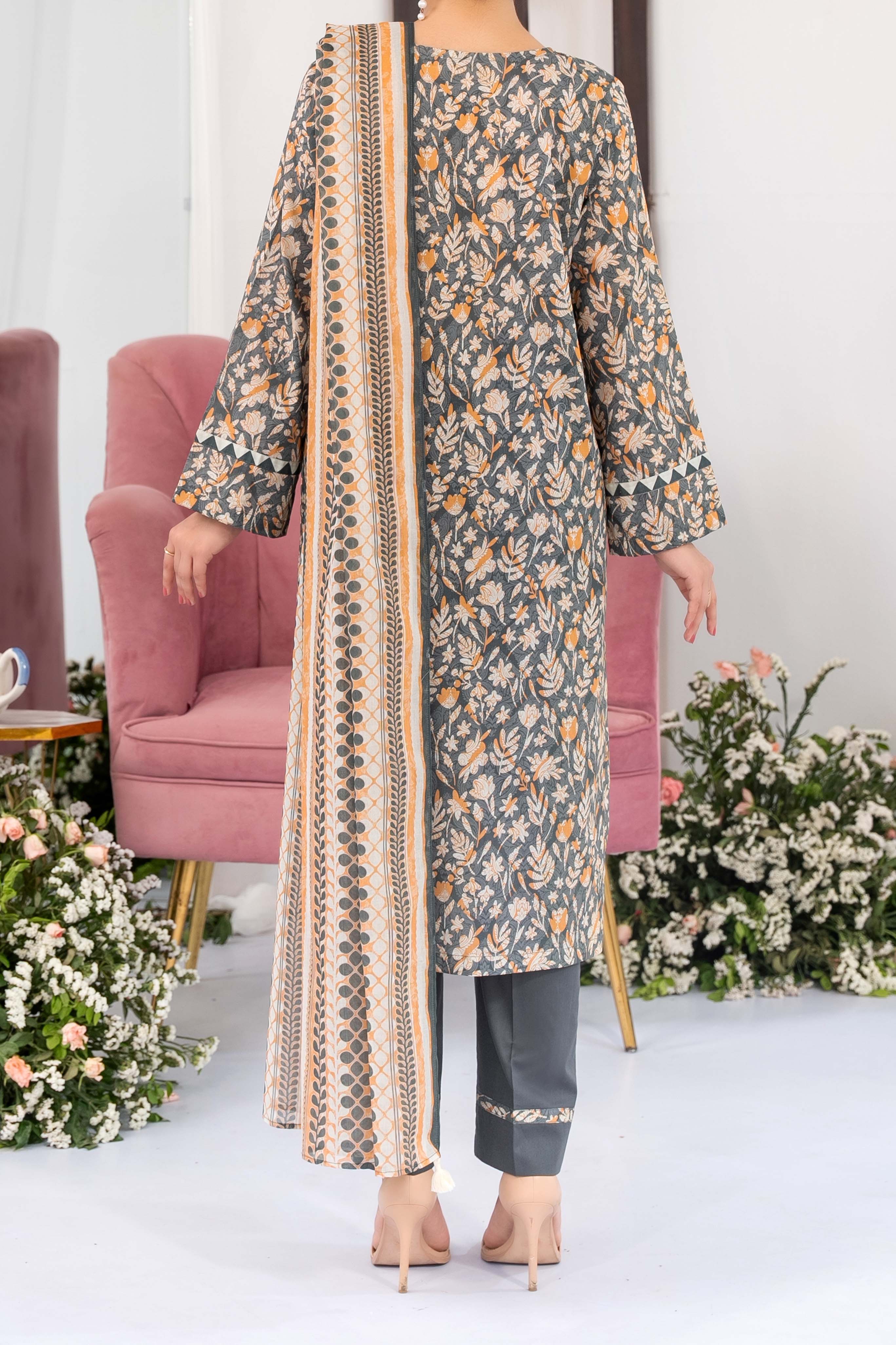 NUSL3320 Printed Lawn Suit - Unstitched 3Pc