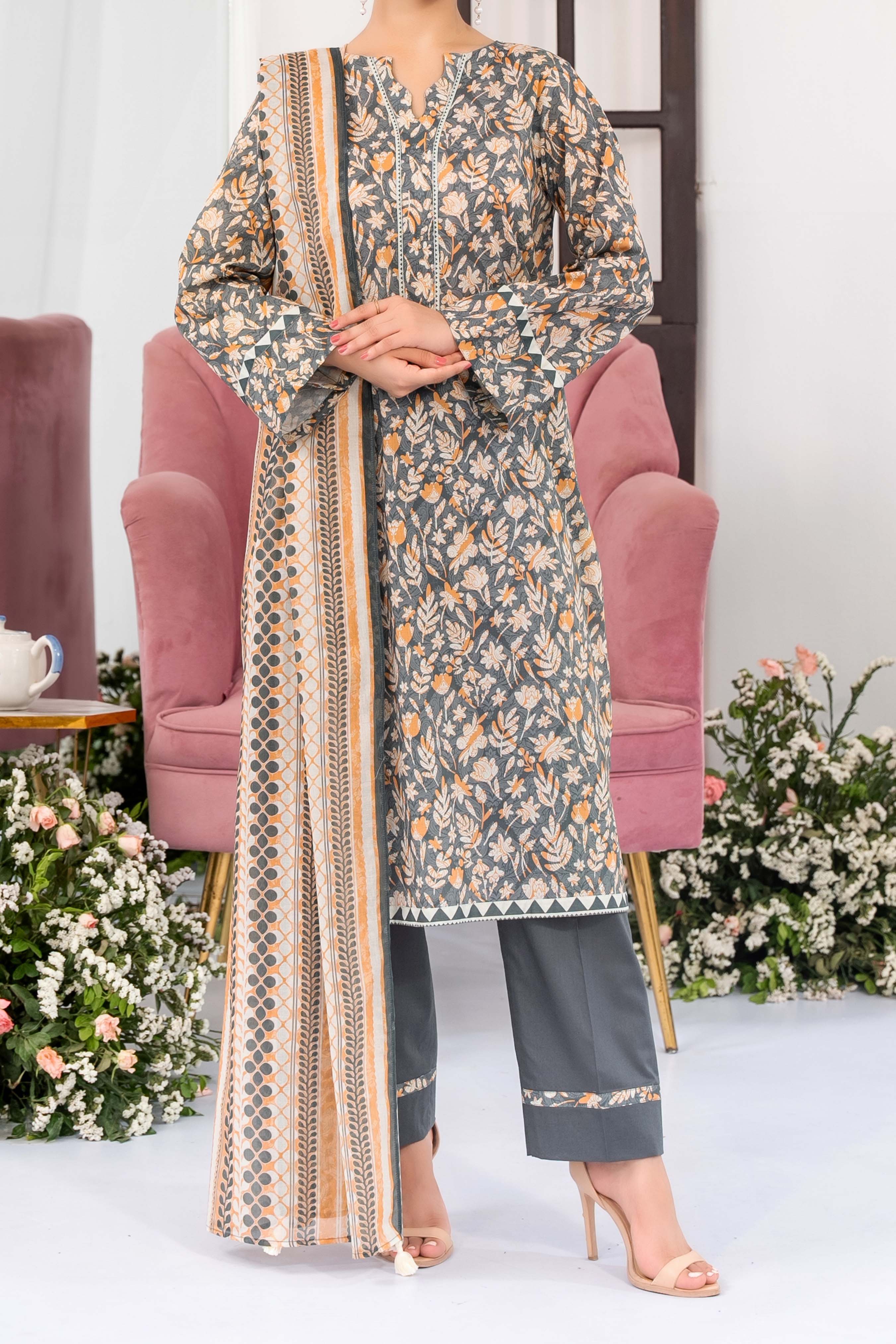 NUSL3320 Printed Lawn Suit - Unstitched 3Pc