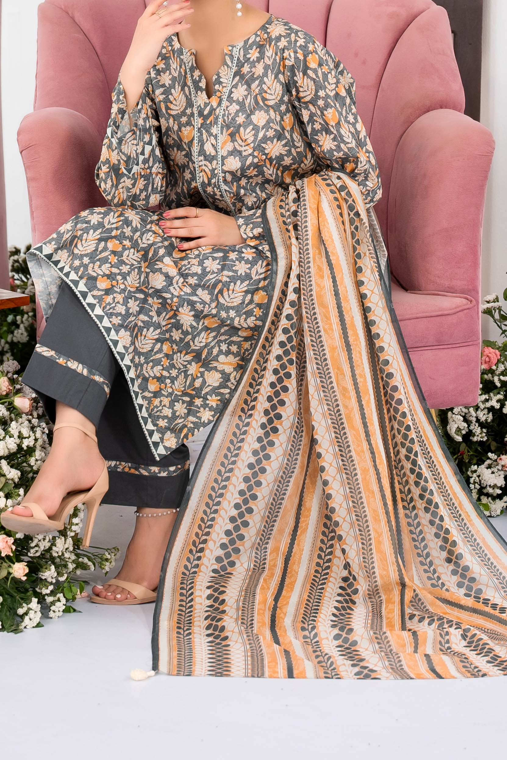 NUSL3320 Printed Lawn Suit - Unstitched 3Pc