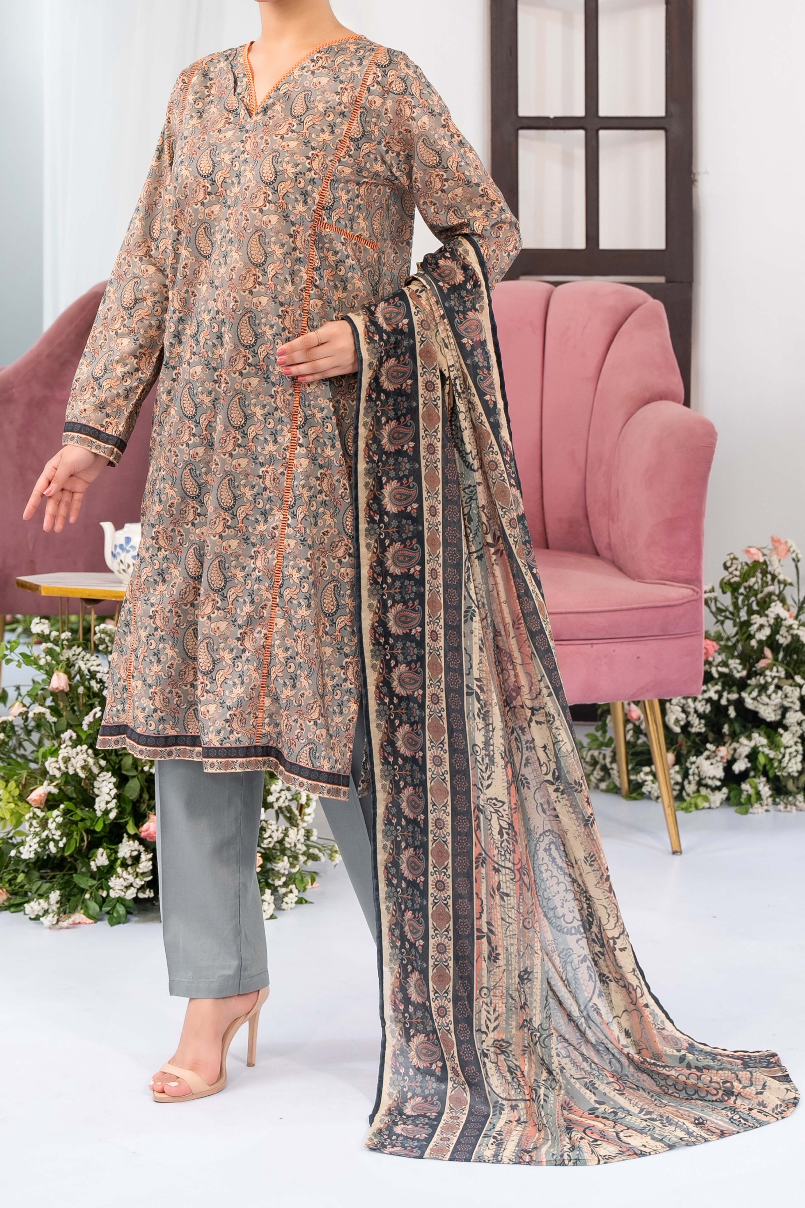 NUSL3305 Printed Lawn Suit - Unstitched 3Pc