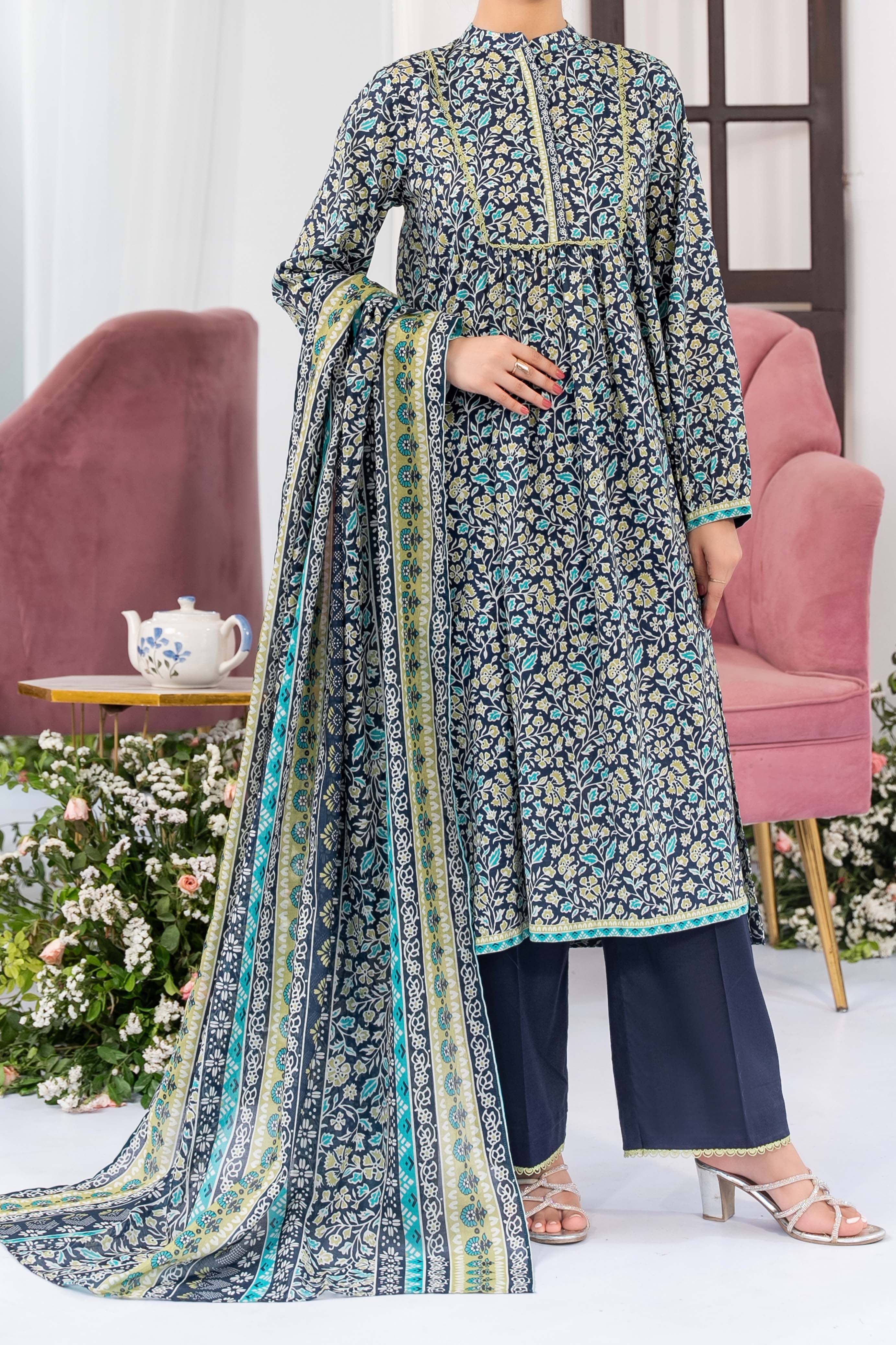 NUSL3338 Printed Lawn Suit - Unstitched 3Pc