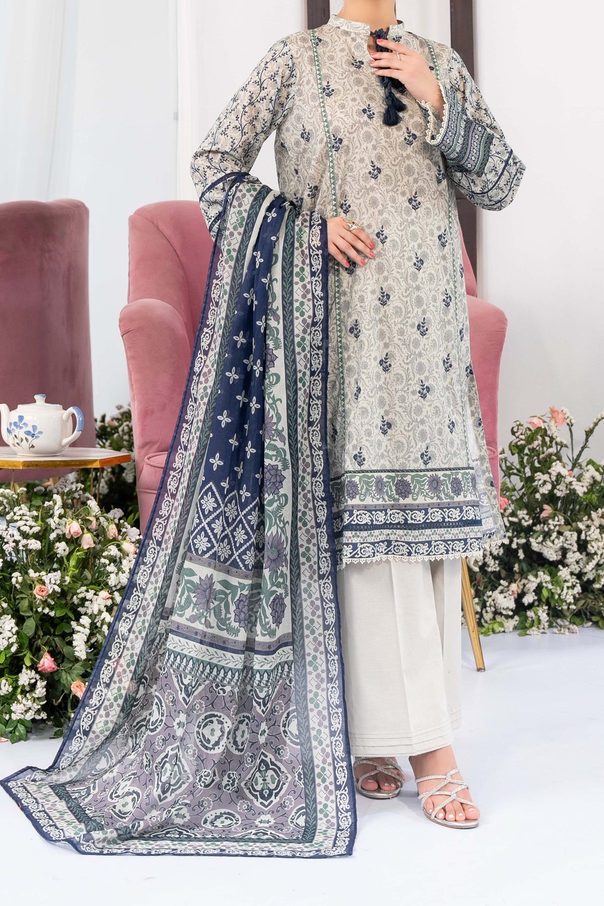 NUSL3302 Printed Lawn Suit - Unstitched 3Pc