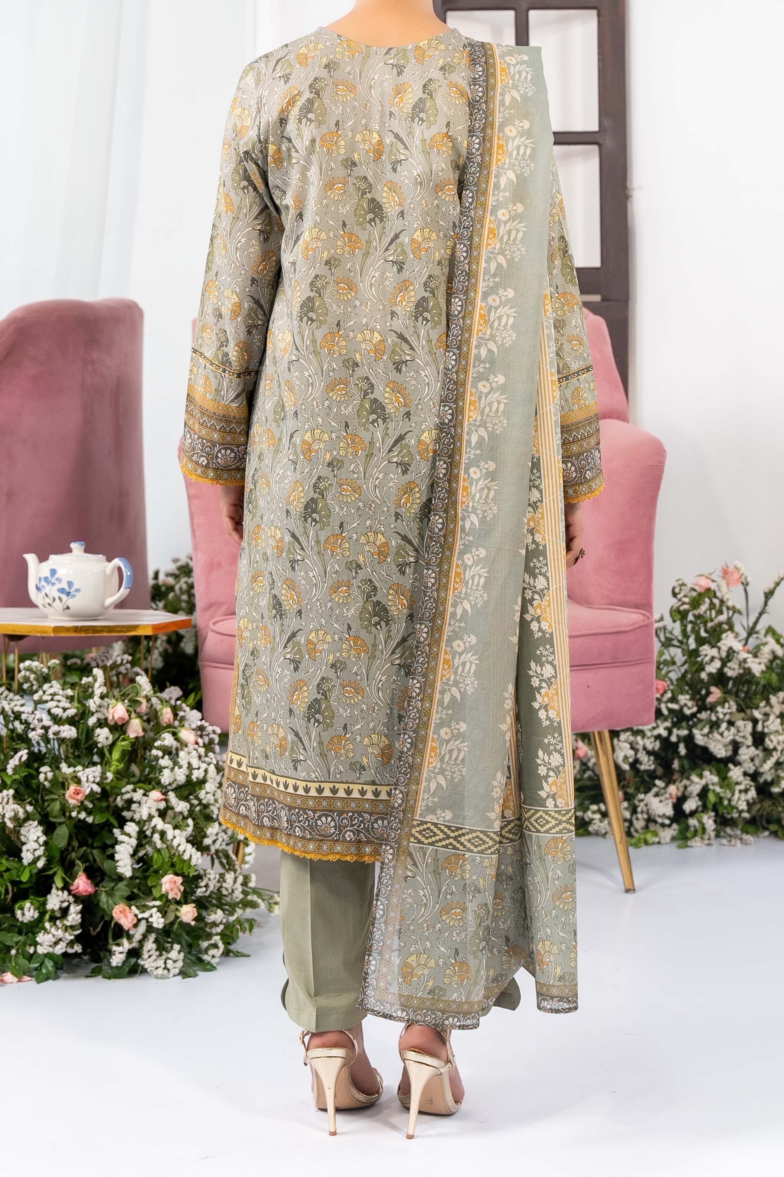 NUSL3345 Printed Lawn Suit - Unstitched 3Pc