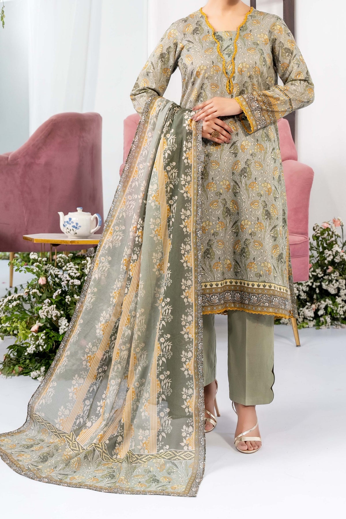 NUSL3345 Printed Lawn Suit - Unstitched 3Pc