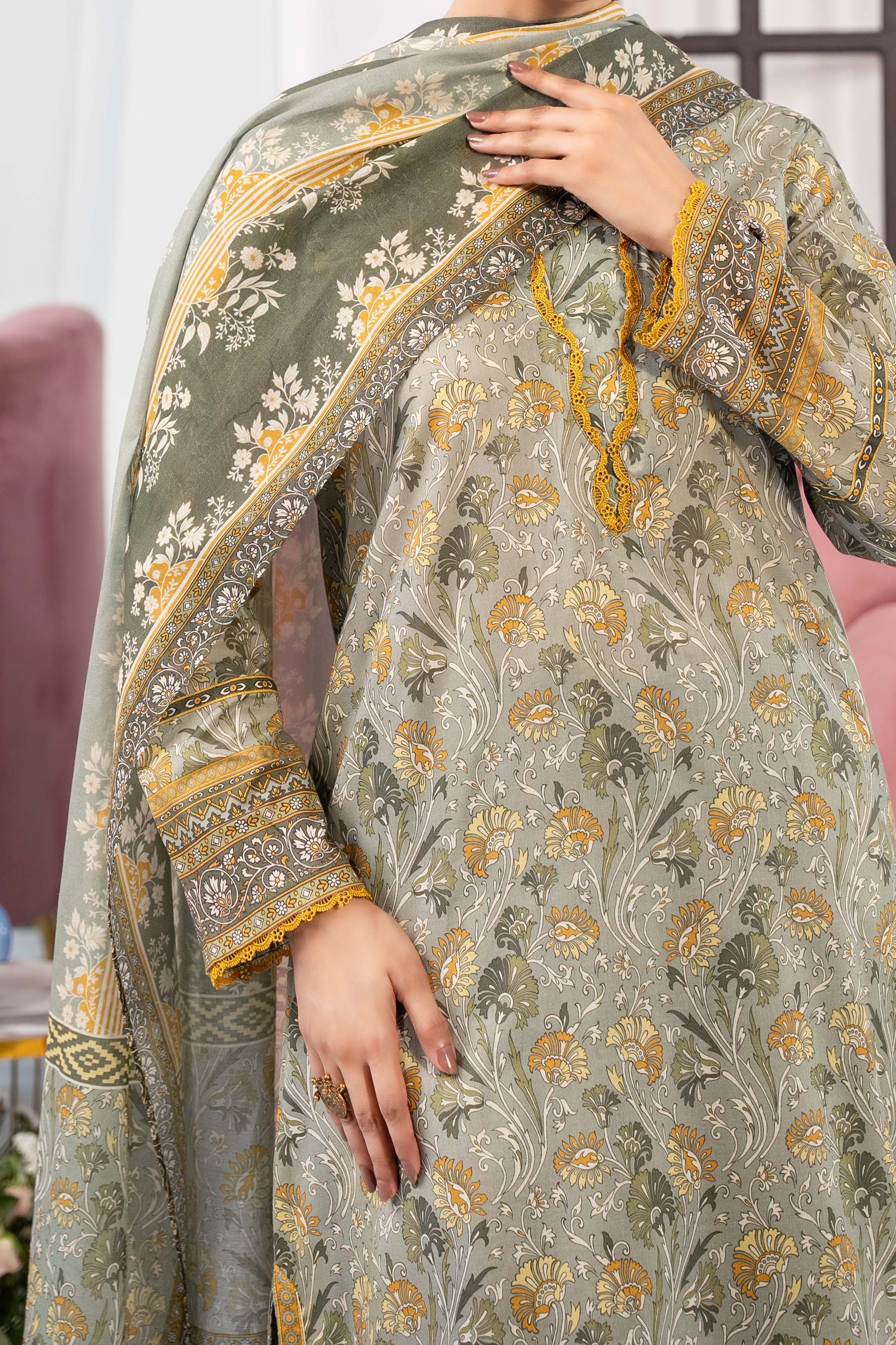 NUSL3345 Printed Lawn Suit - Unstitched 3Pc