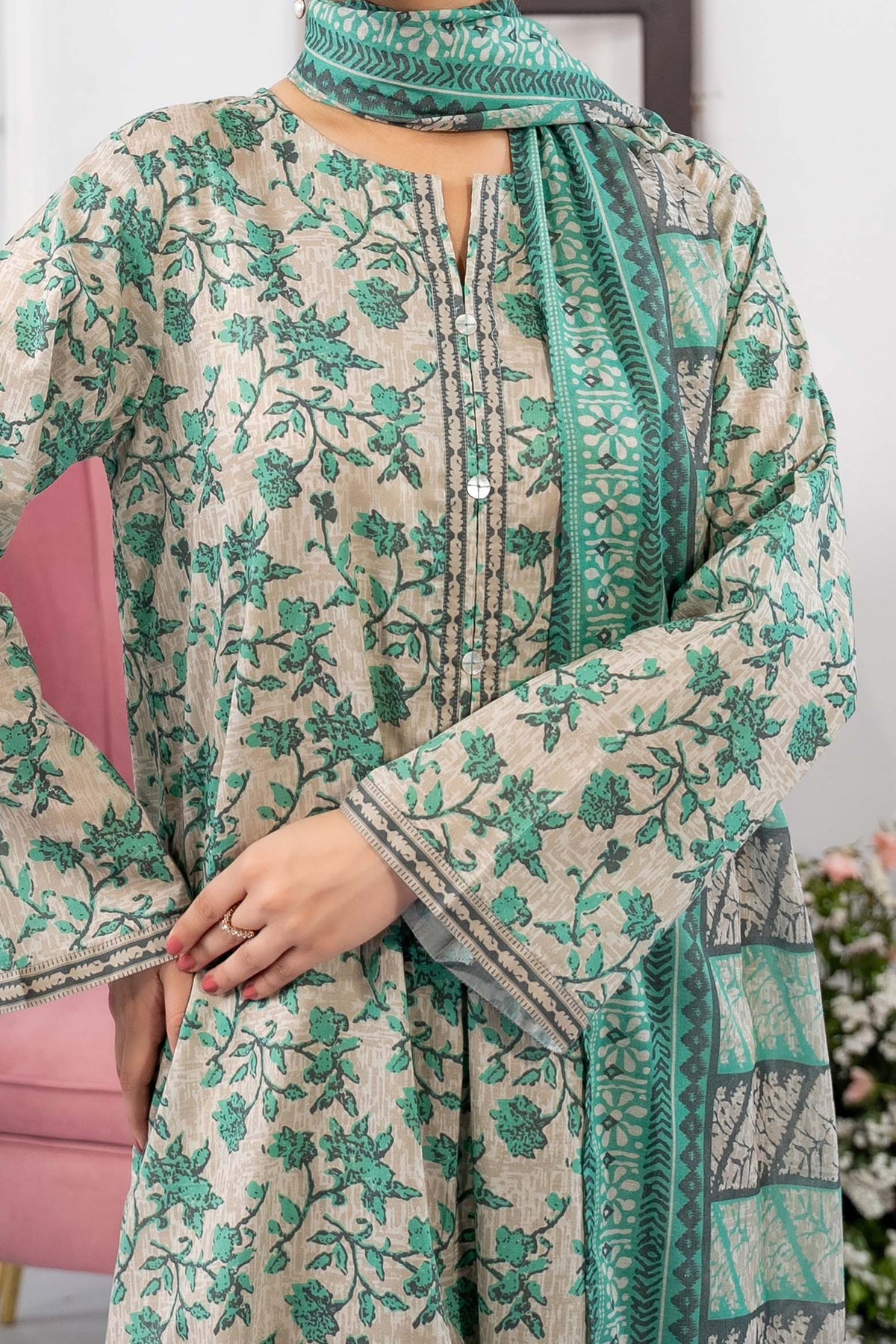 NUSL3334 Printed Lawn Suit - Unstitched 3Pc