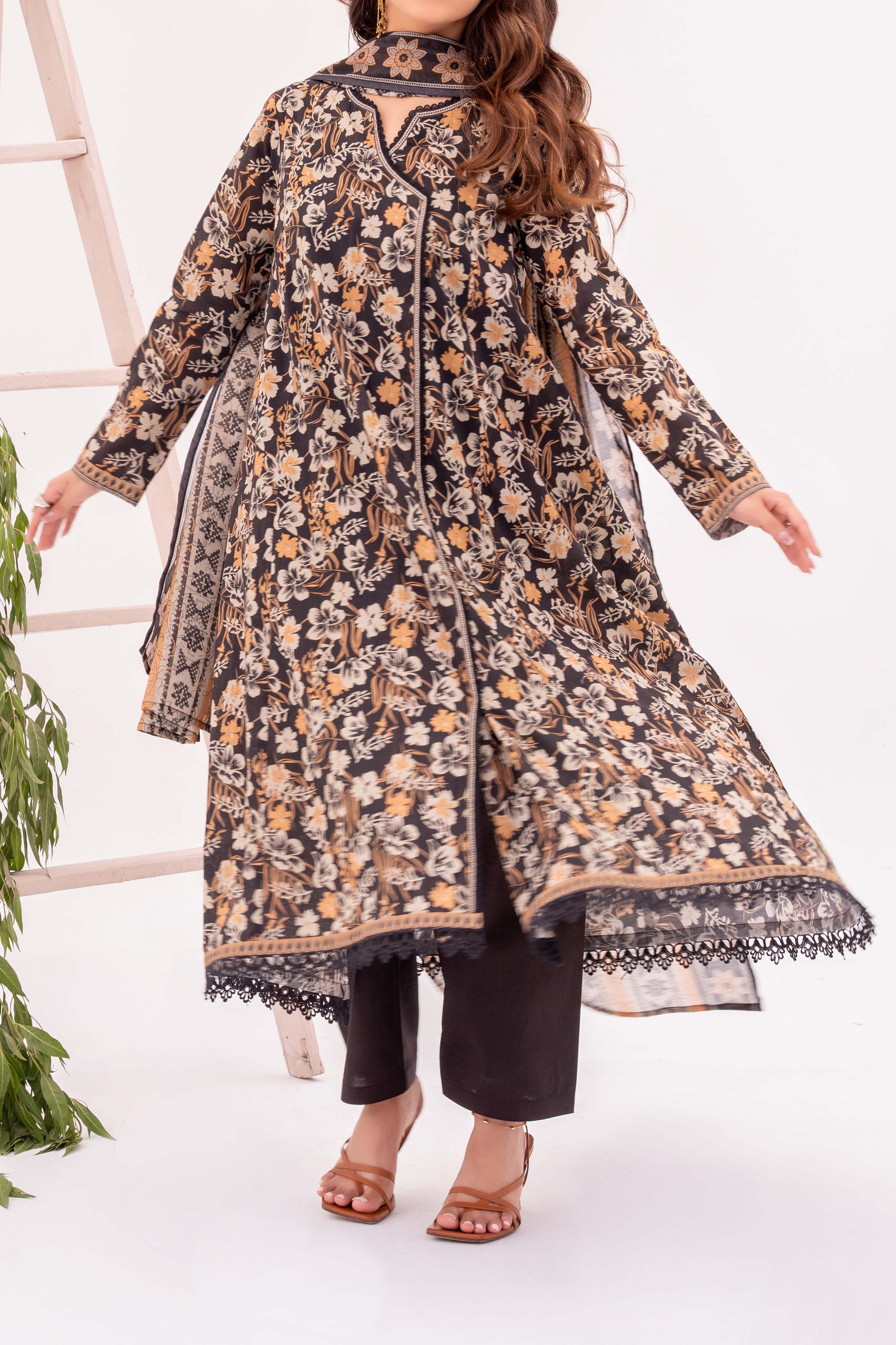 NUSL3351 Printed Cambric Suit - Unstitched 3Pc