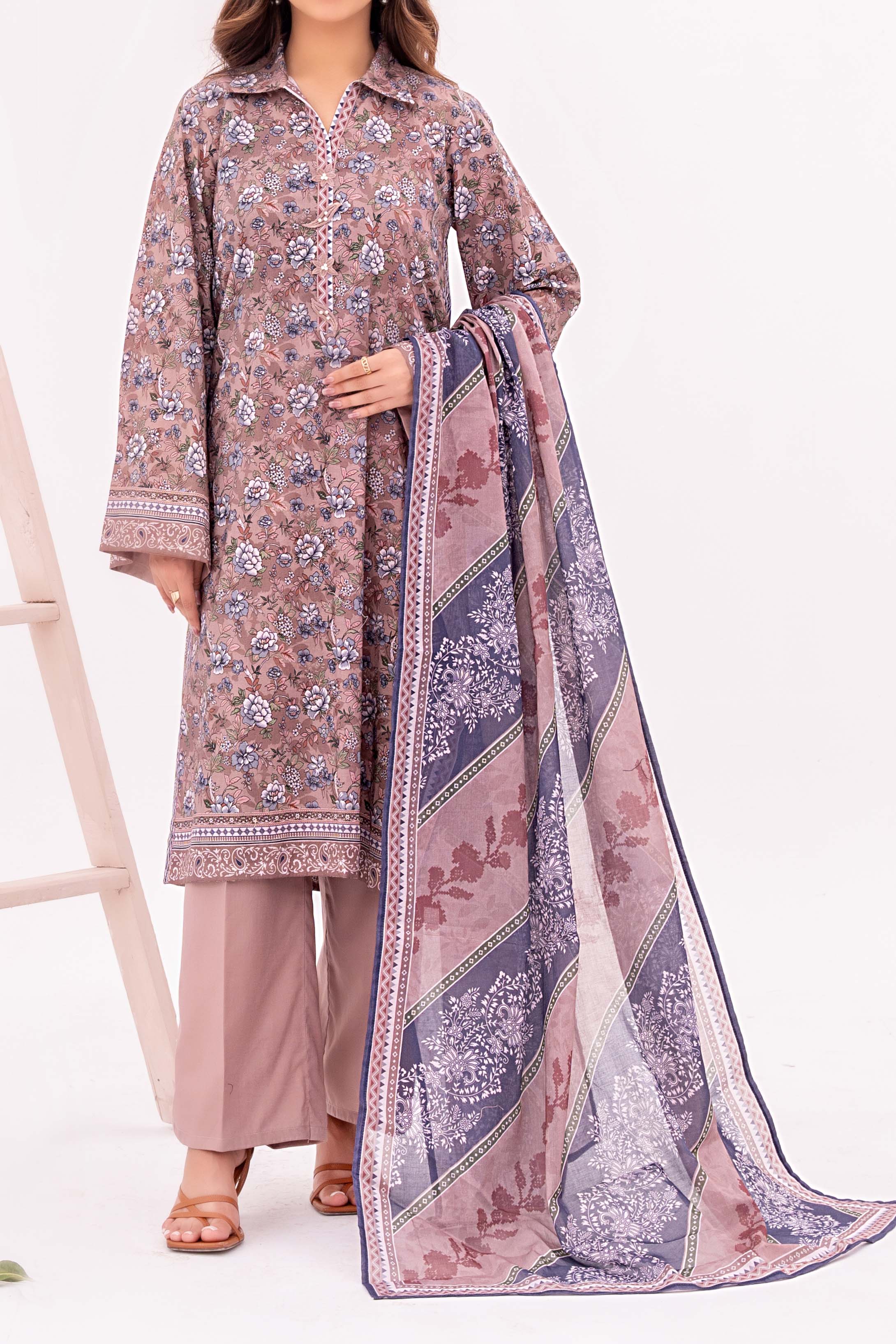 NUSL3347 Printed Cambric Suit - Unstitched 3Pc