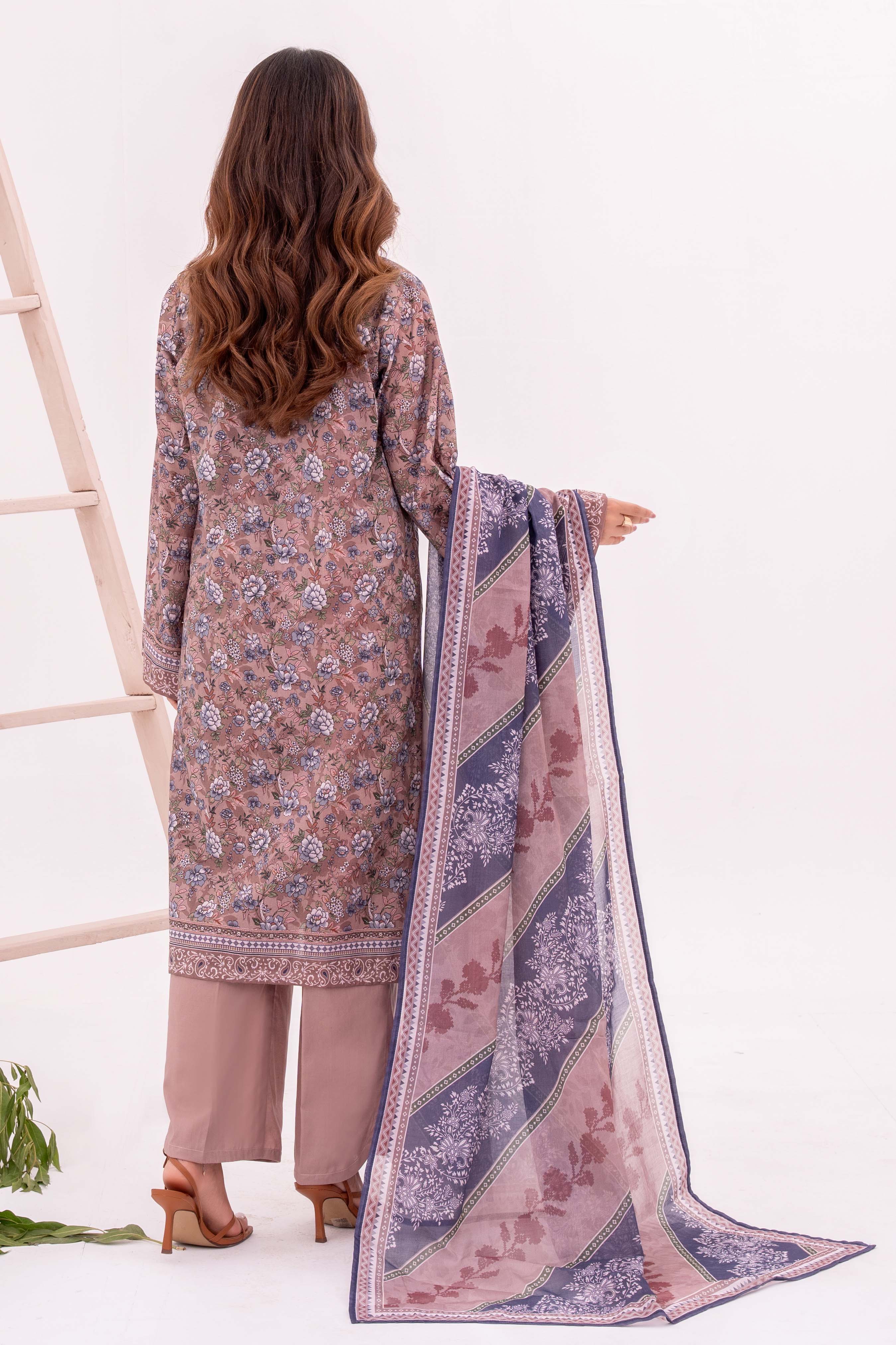 NUSL3347 Printed Cambric Suit - Unstitched 3Pc