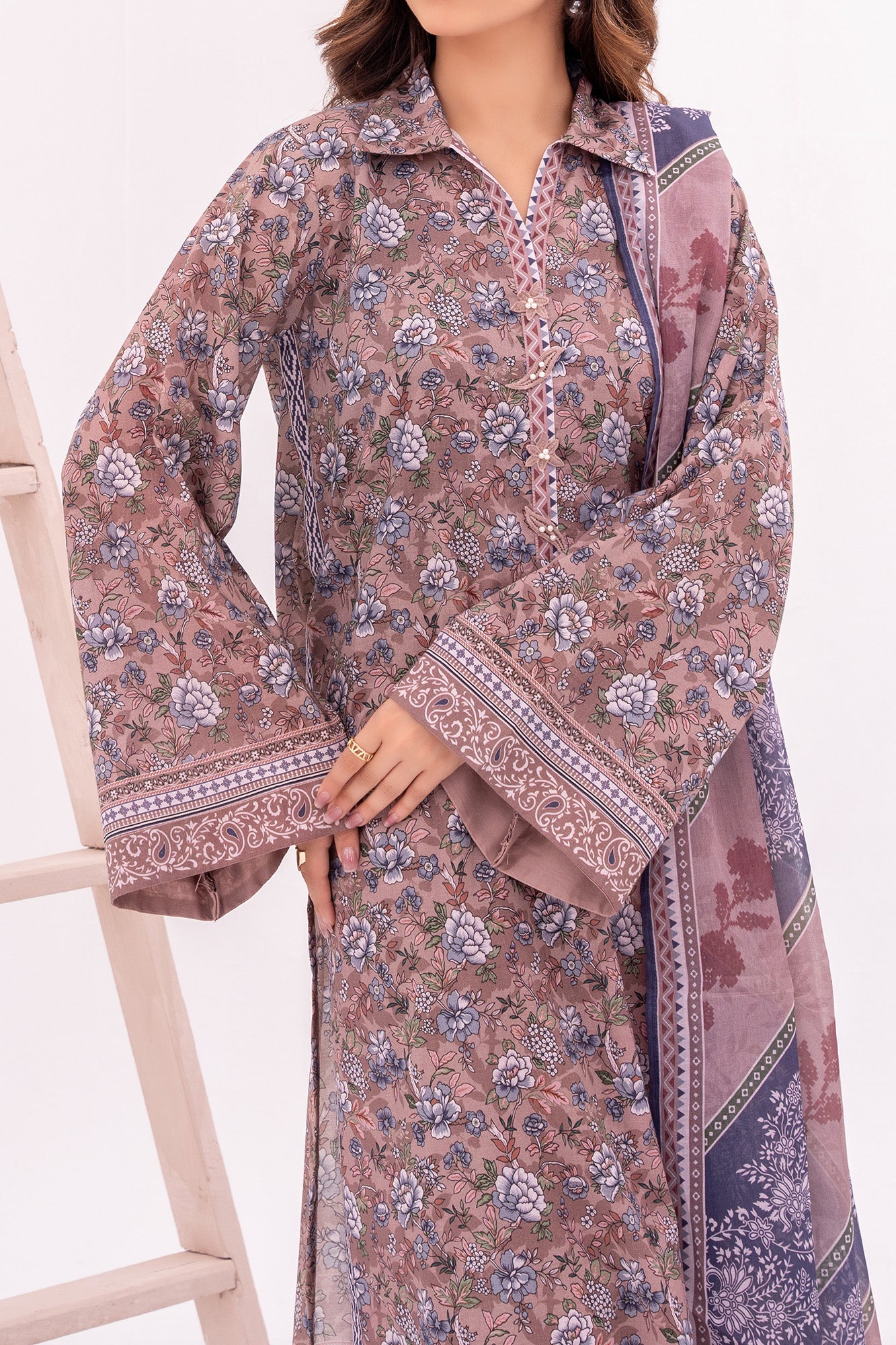 NUSL3347 Printed Cambric Suit - Unstitched 3Pc