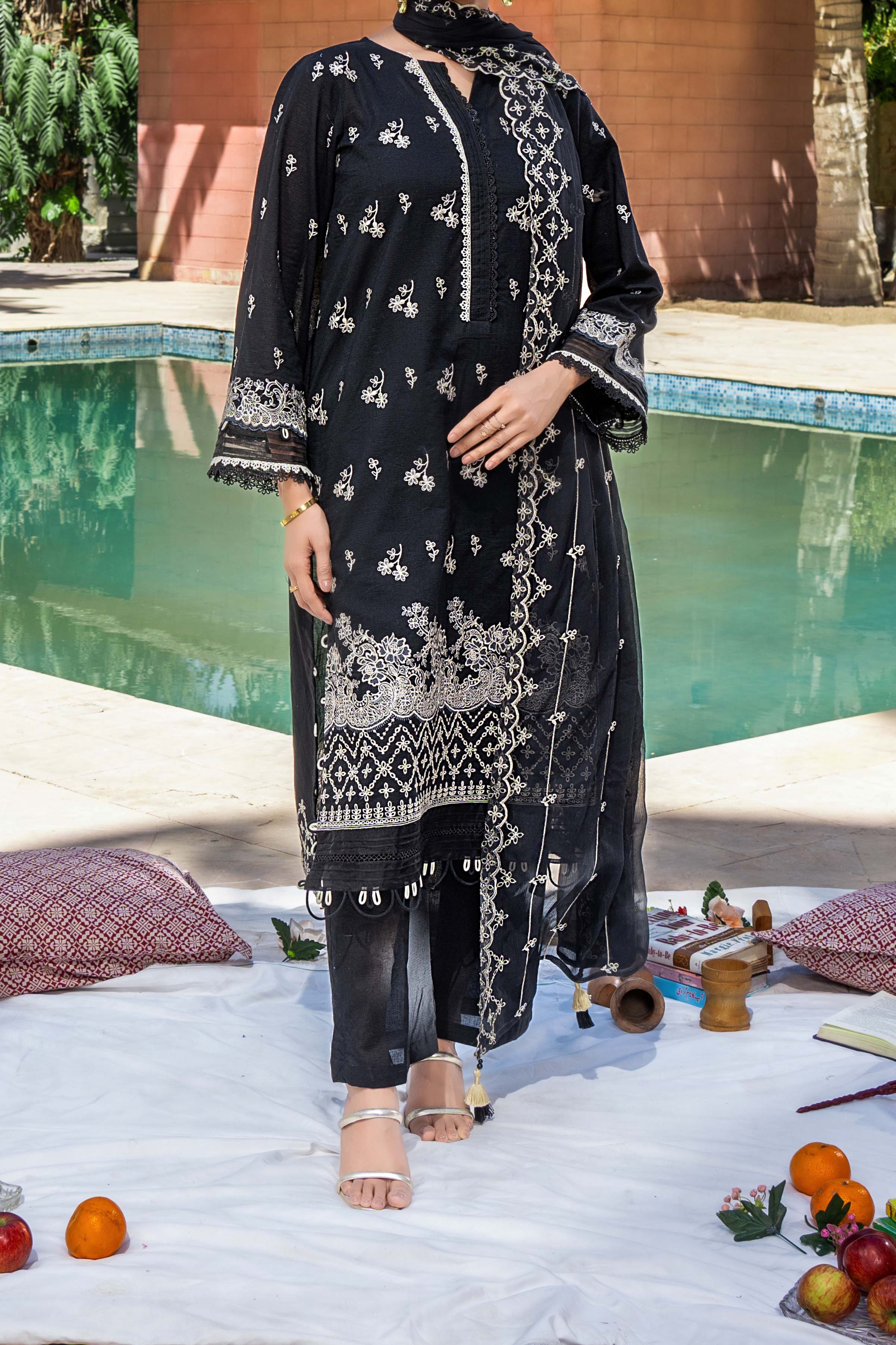 NUSF3269 Schiffli Embroidered Lawn Suit - Unstitched 3Pc