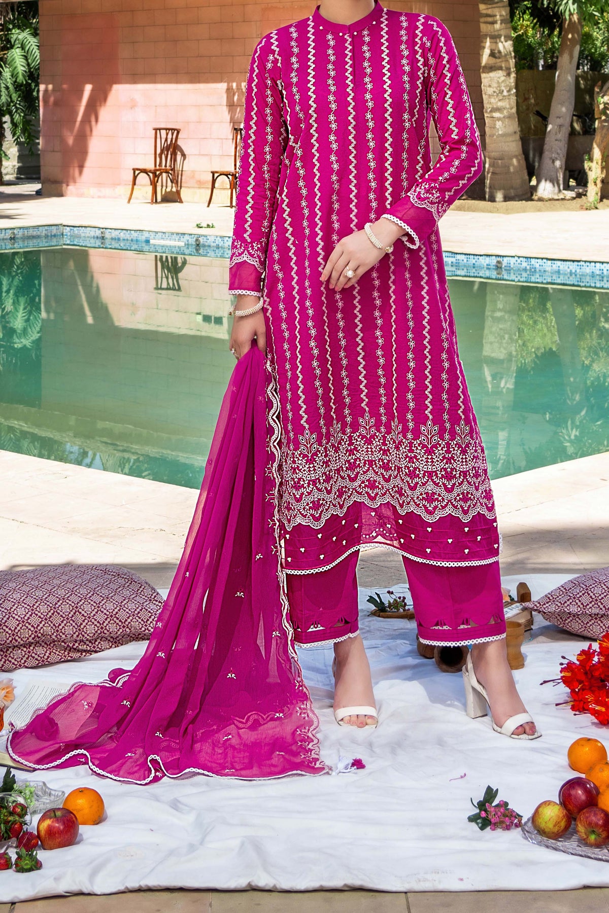 NUSF3275 Schiffli Embroidered Lawn Suit - Unstitched 3Pc
