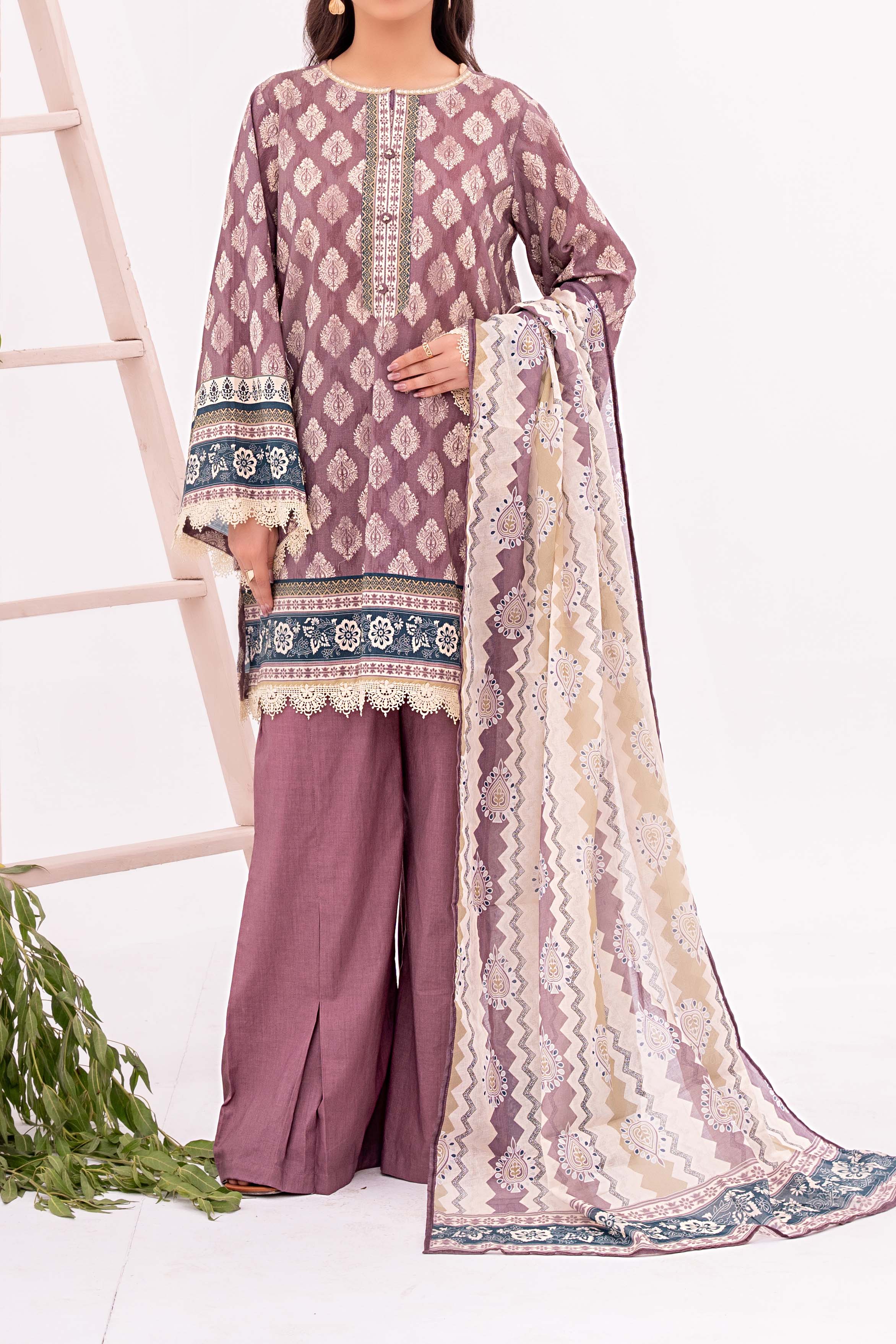 NUSL3355 Printed Cambric Suit - Unstitched 3Pc