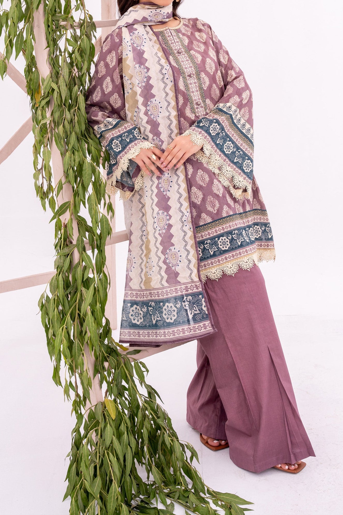 NUSL3355 Printed Cambric Suit - Unstitched 3Pc