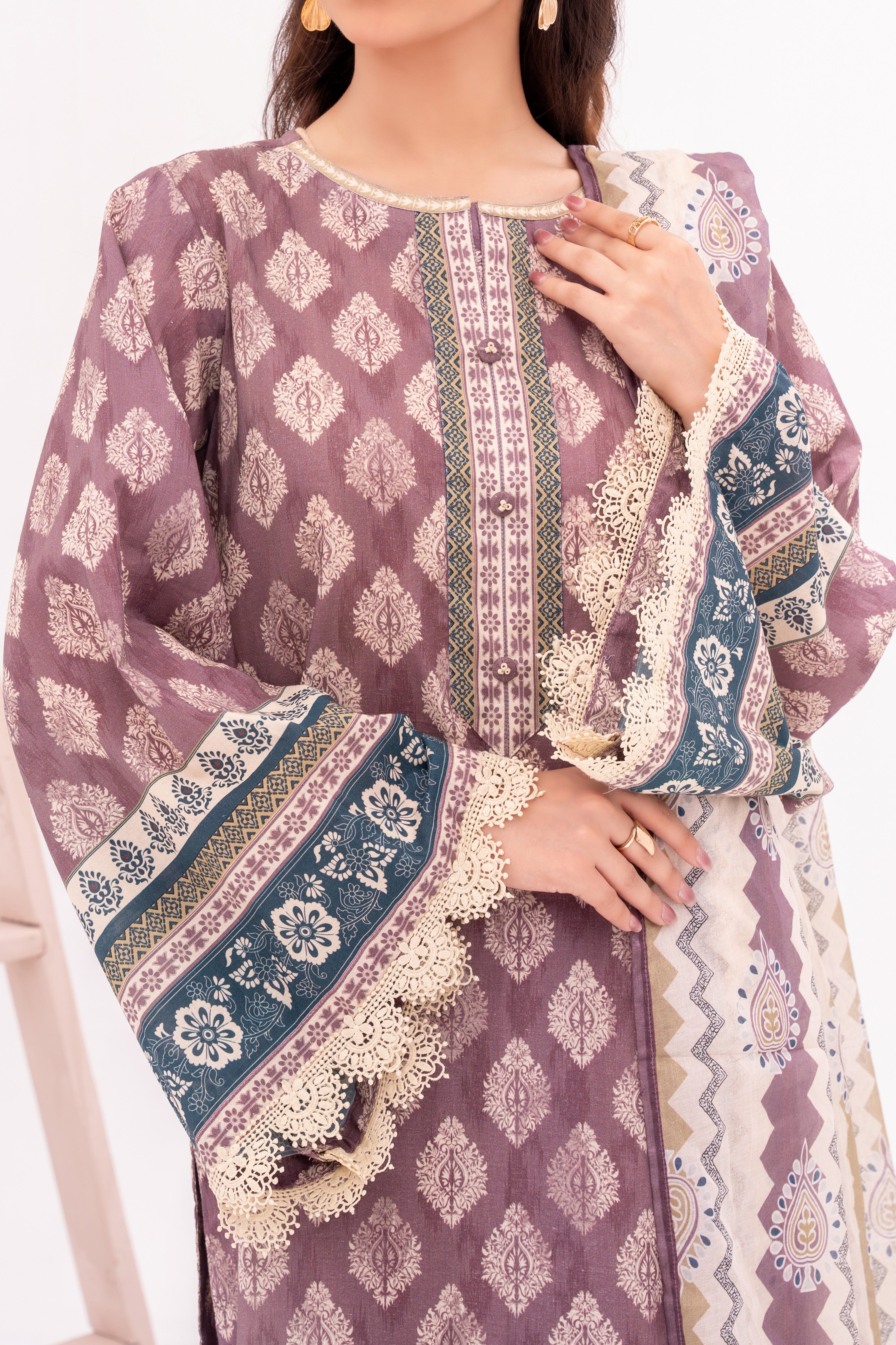 NUSL3355 Printed Cambric Suit - Unstitched 3Pc