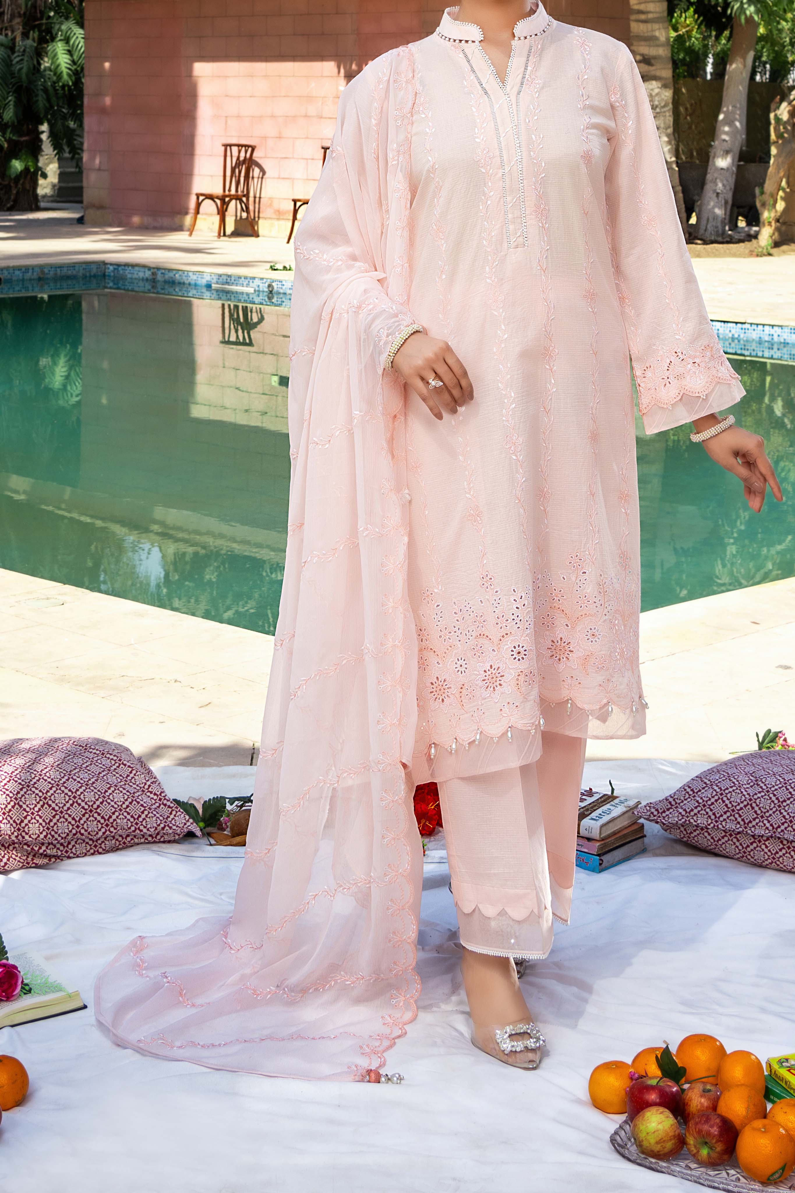NUSF3271 Schiffli Embroidered Lawn Suit - Unstitched 3Pc