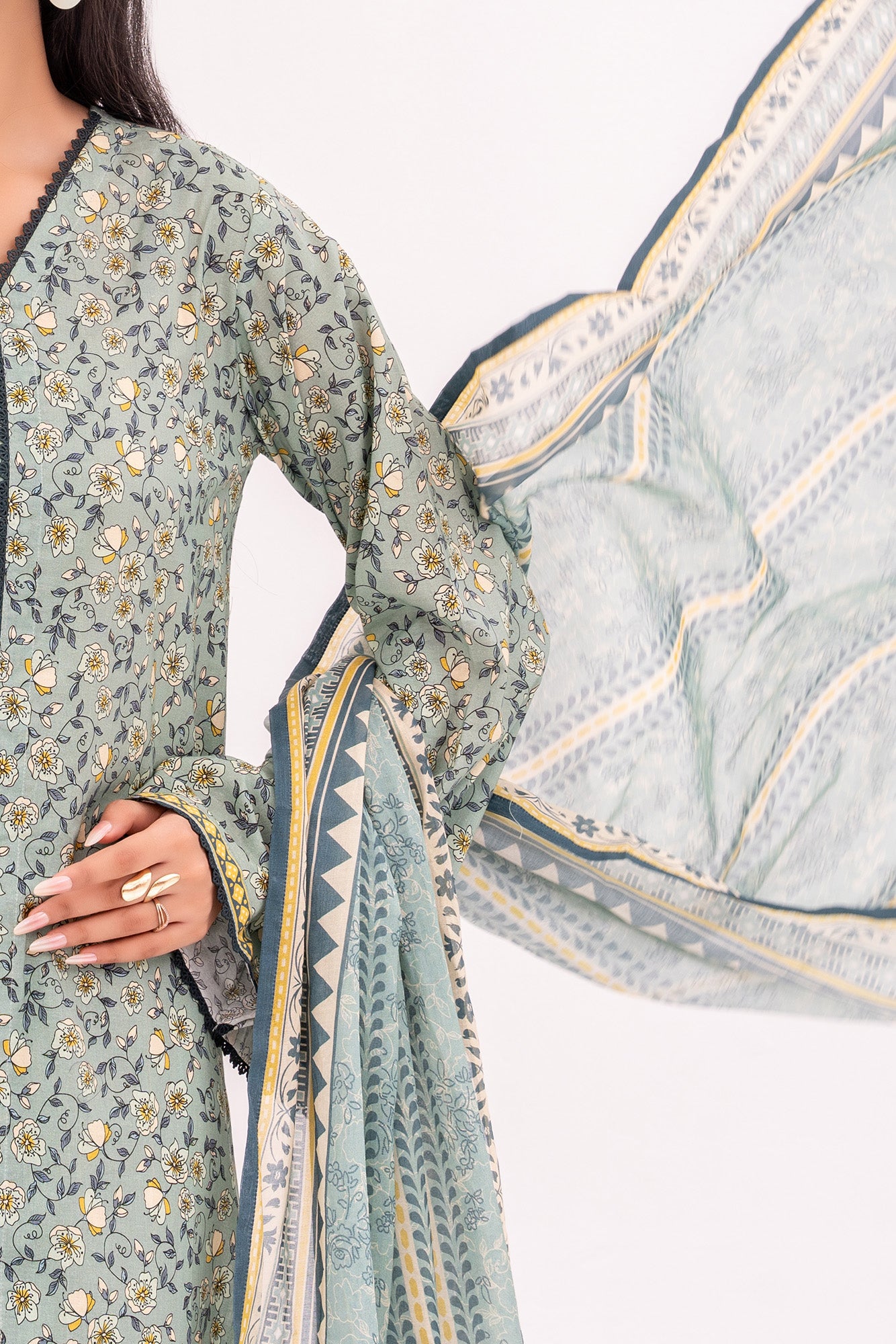 NUSL3348 Printed Cambric Suit - Unstitched 3Pc