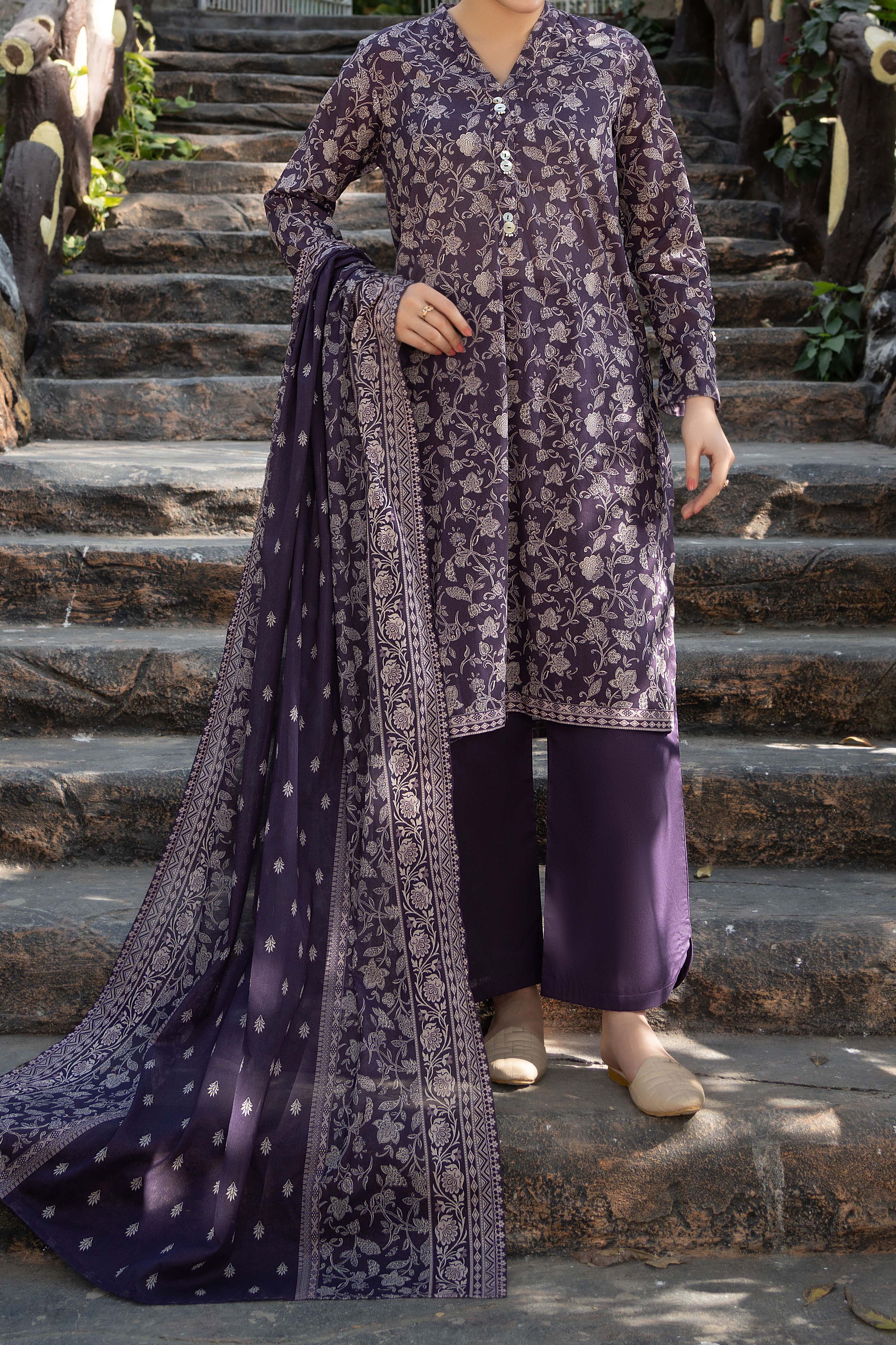 NUSL3219 Printed Cambric Suit - Unstitched 3Pc
