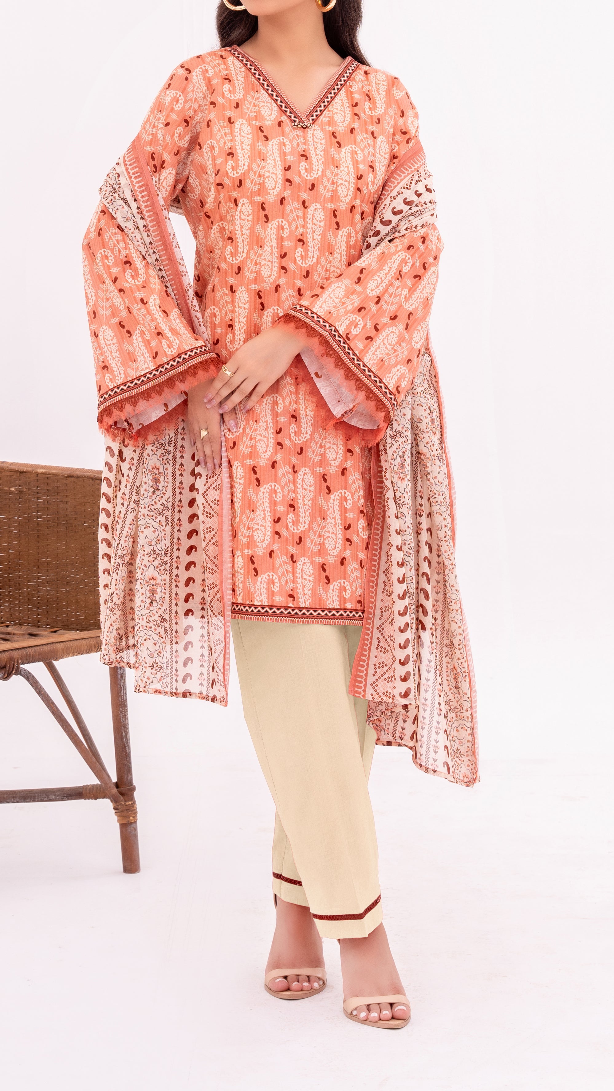 NUSL3350 Printed Cambric Suit - Unstitched 3Pc