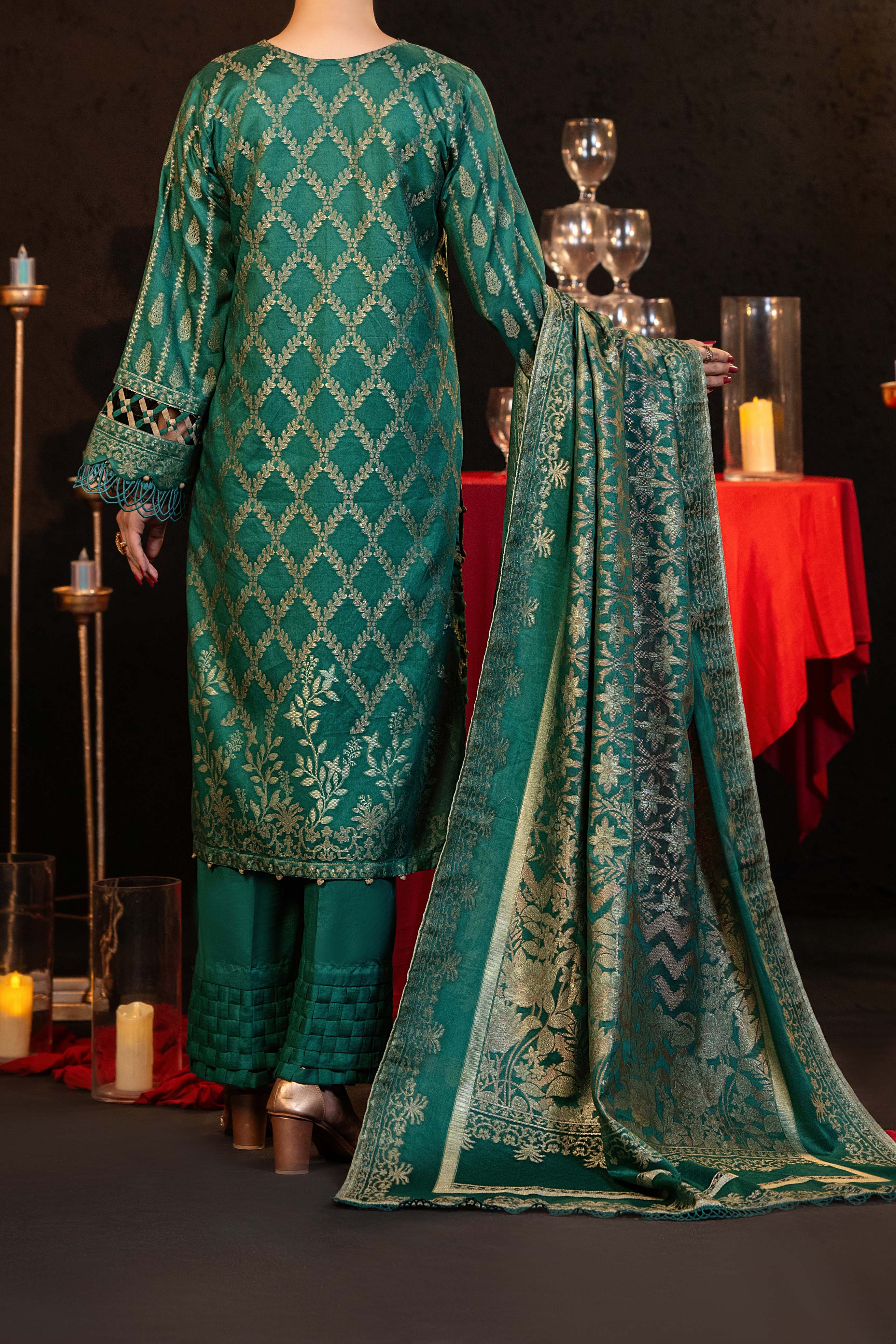 NUSJ3293 Jacquard Lawn Suit - Unstitched 3Pc
