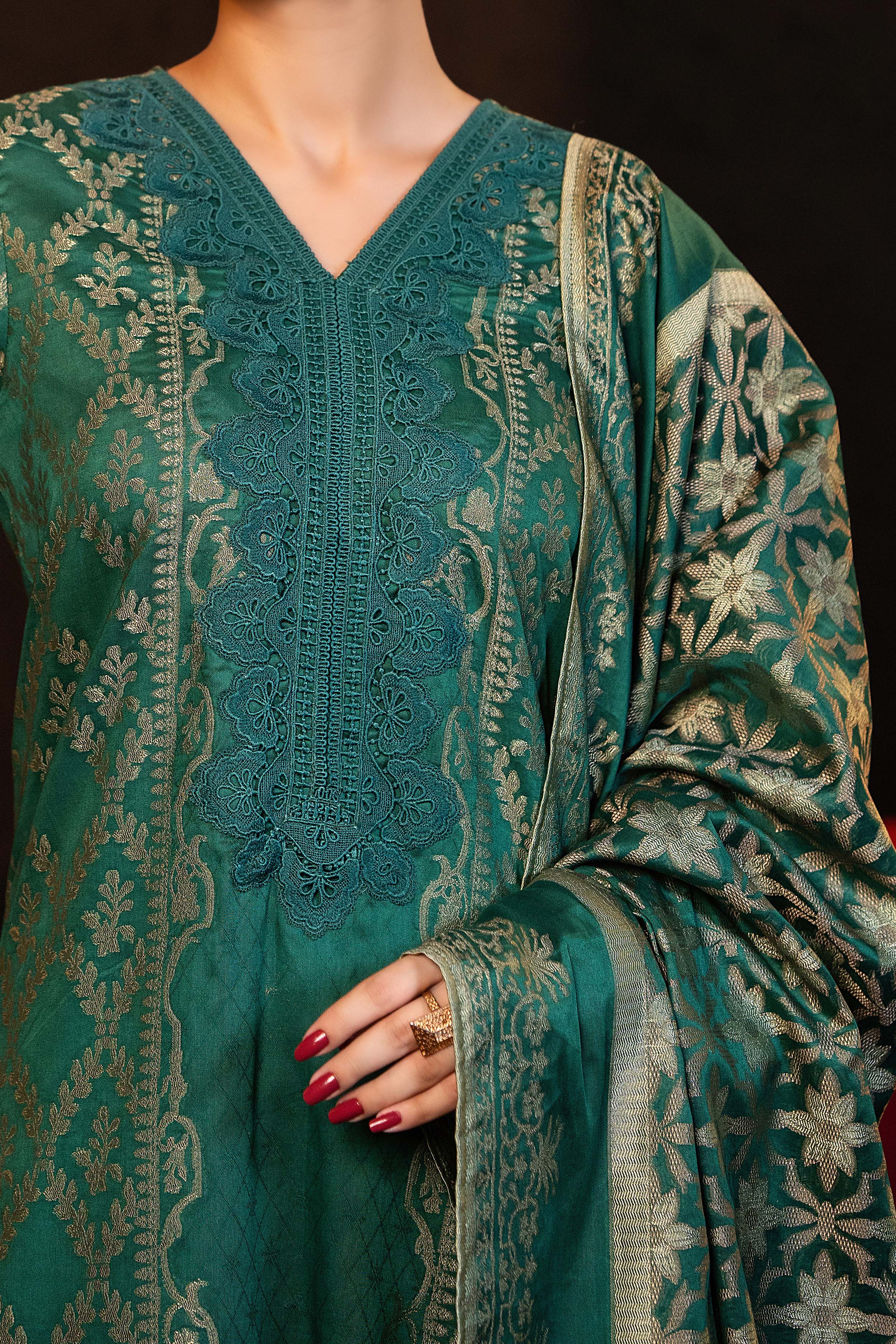 NUSJ3293 Jacquard Lawn Suit - Unstitched 3Pc
