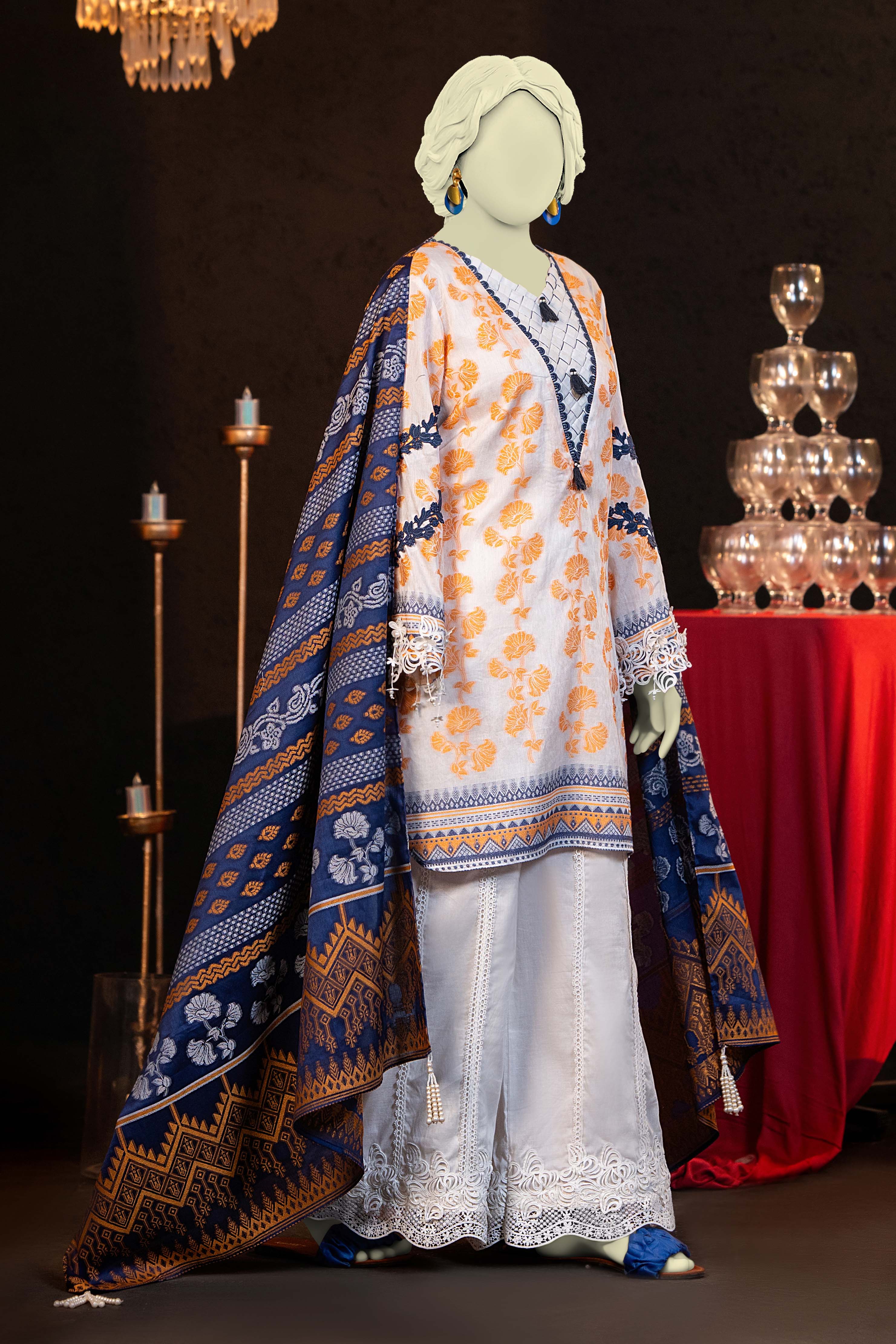 NUSJ3288 Jacquard Lawn Suit - Unstitched 3Pc