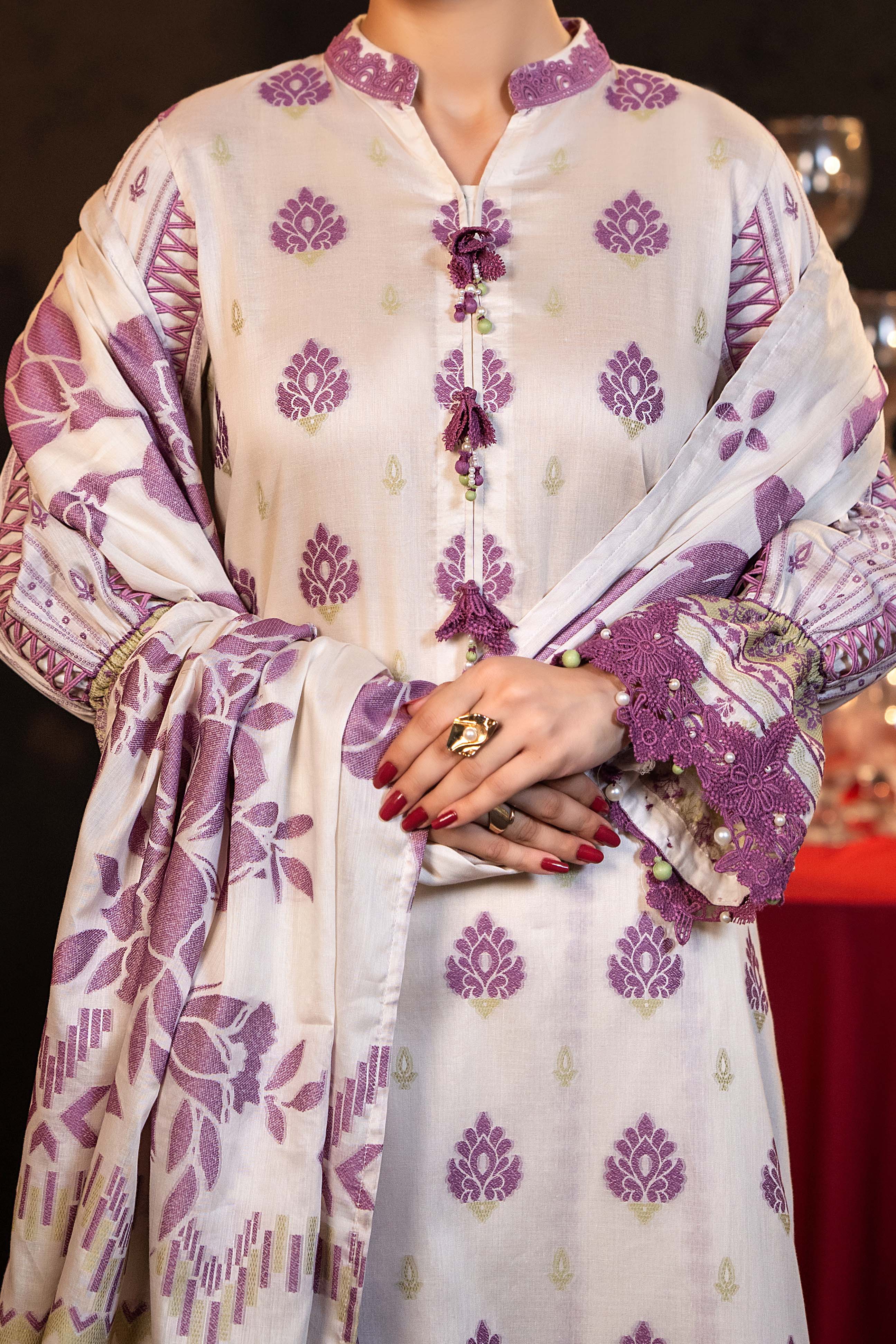 NUSJ3290 Jacquard Lawn Suit - Unstitched 3Pc