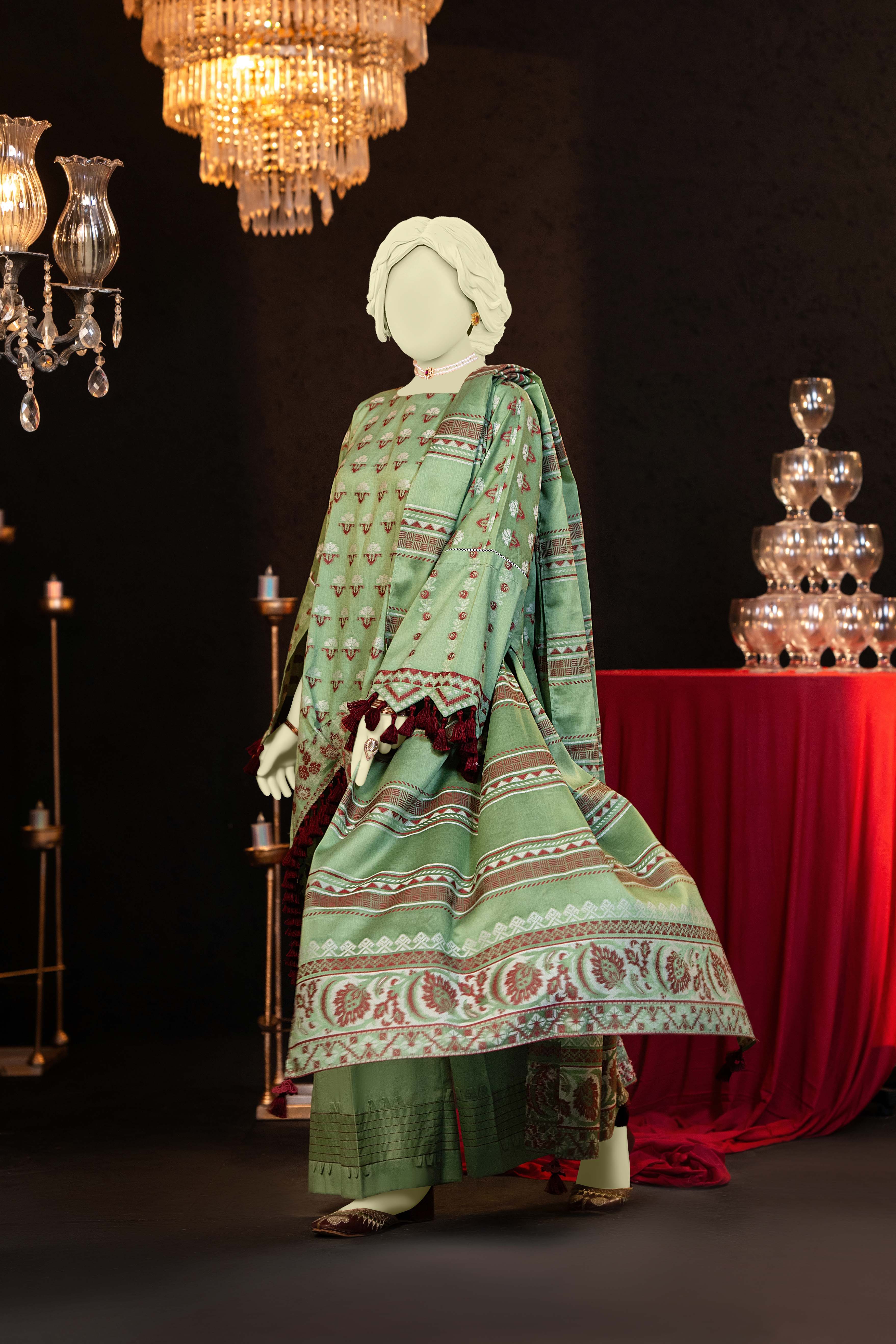 NUSJ3287 Jacquard Lawn Suit - Unstitched 3Pc