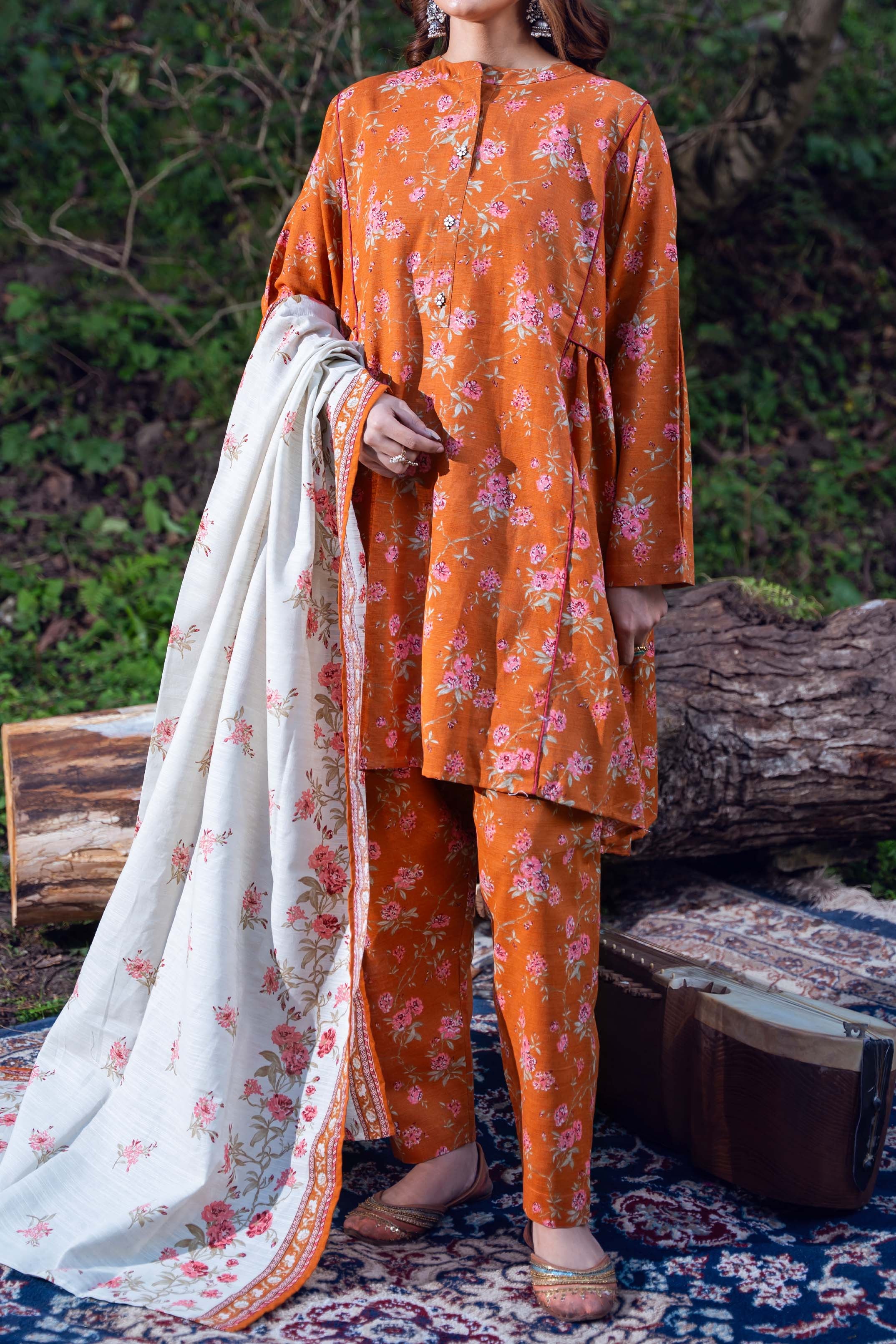 TANGERINE - Printed Unstitched Khaddar Suit (3 Piece) 3146