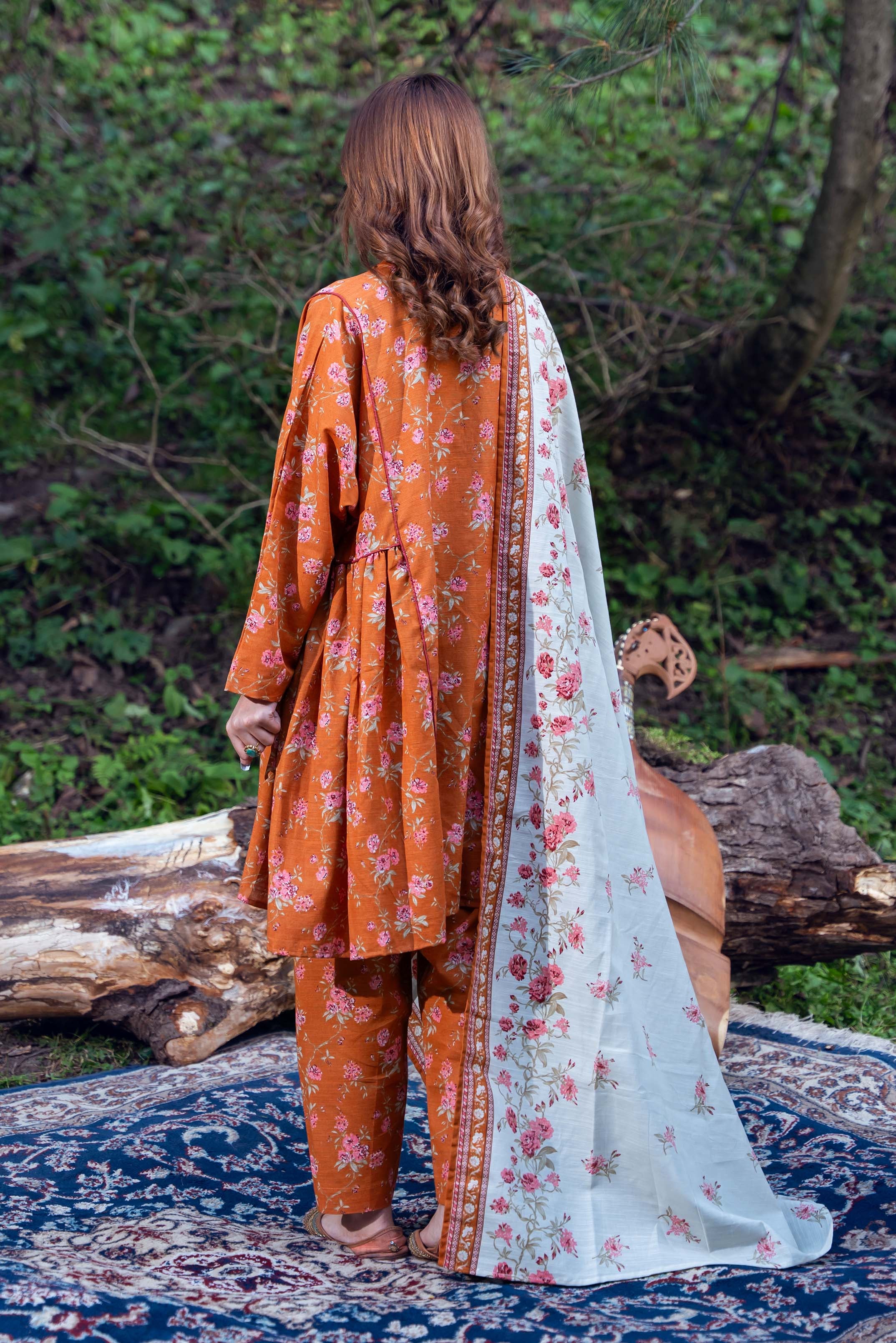 TANGERINE - Printed Unstitched Khaddar Suit (3 Piece) 3146