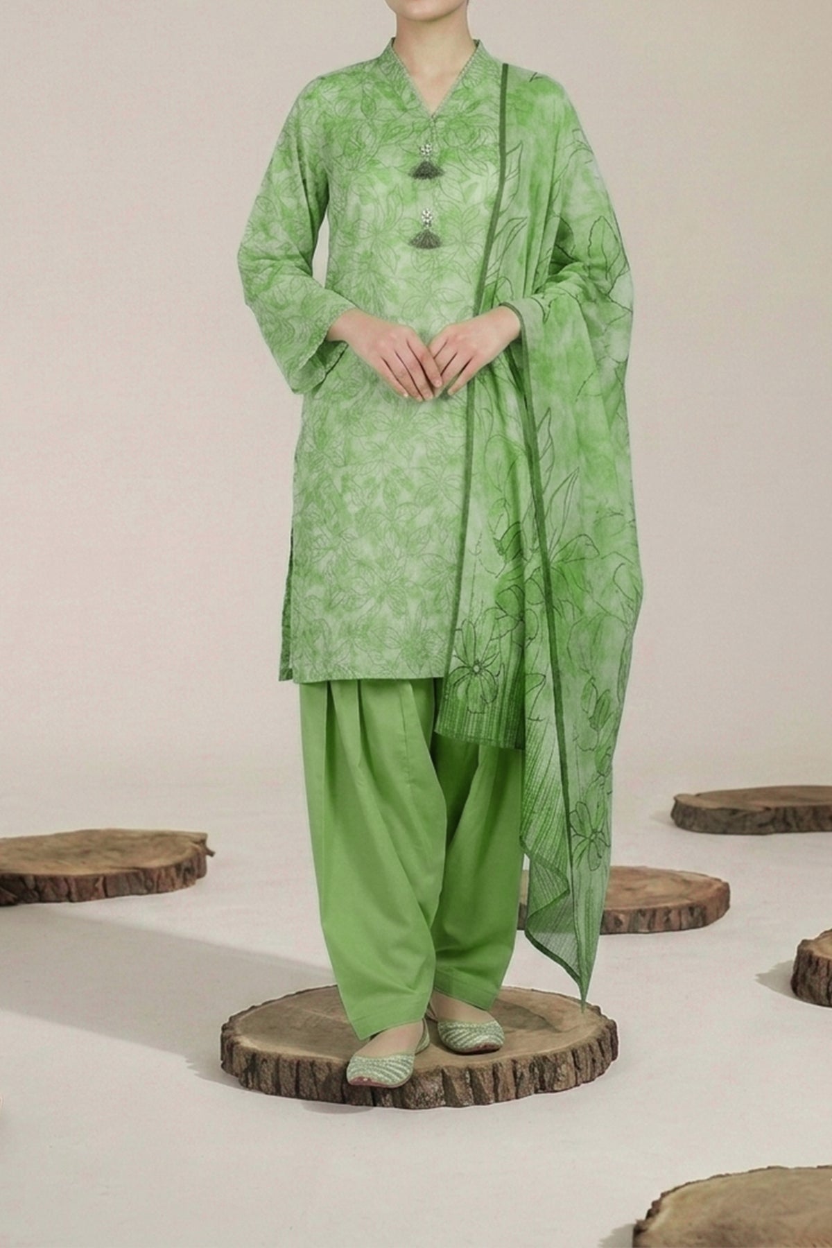 Unstitched 3Pc Printed Lawn Suit - NUSLW3088