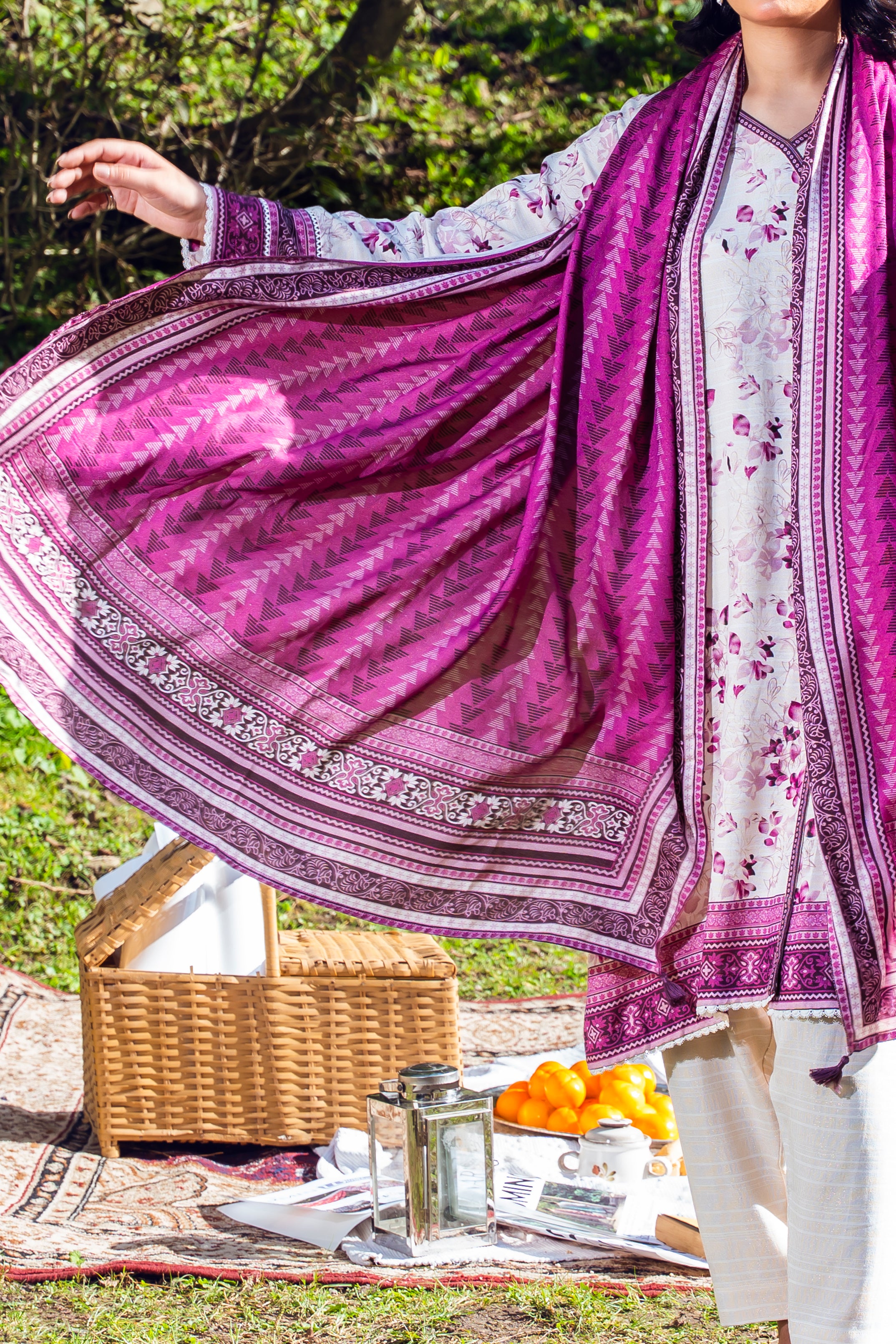 WISTERIA - Peach Printed Unstitched Suit 3 Pc - 3188