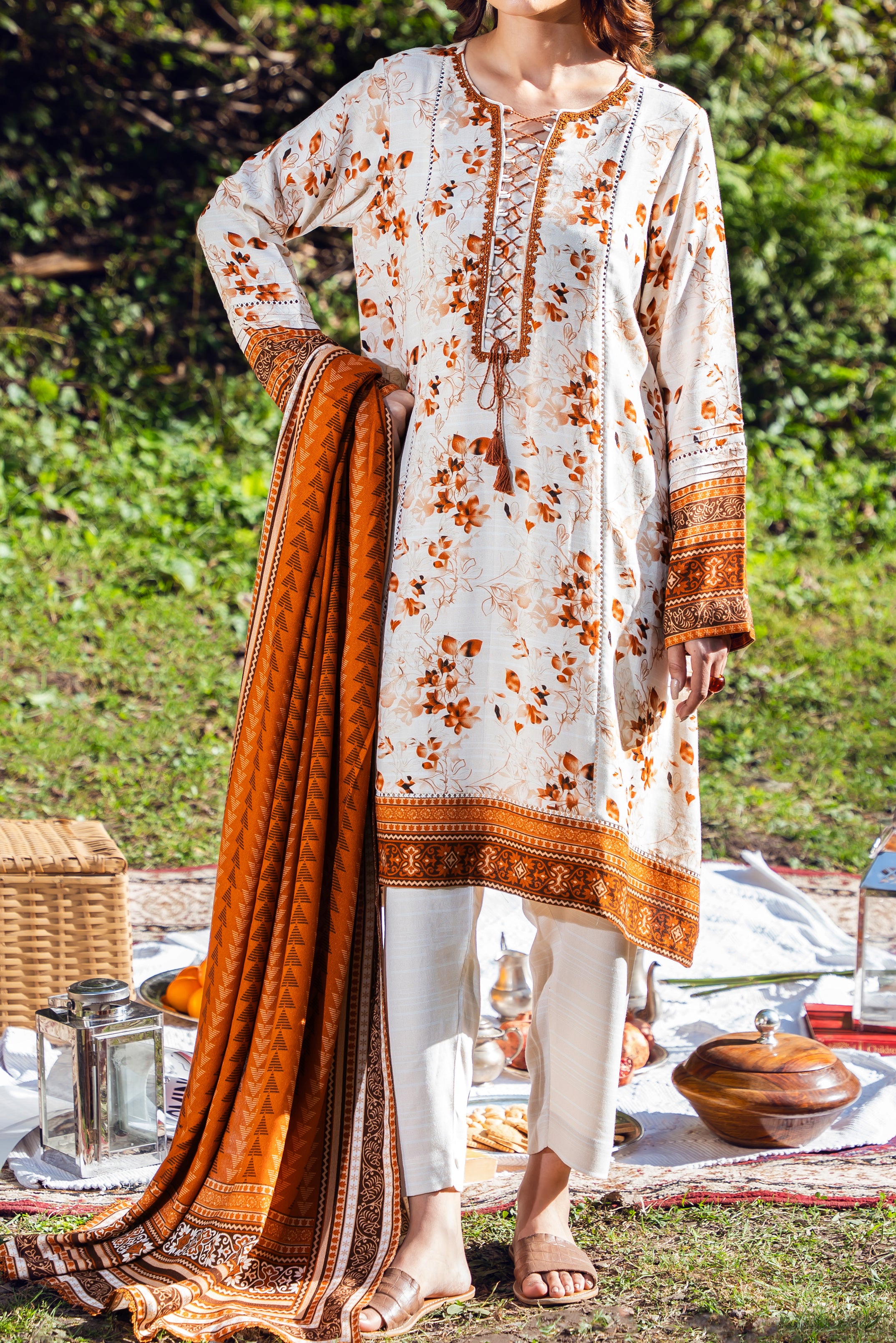 SUMMERINA - Peach Printed Unstitched Suit 3 Pc - 3189