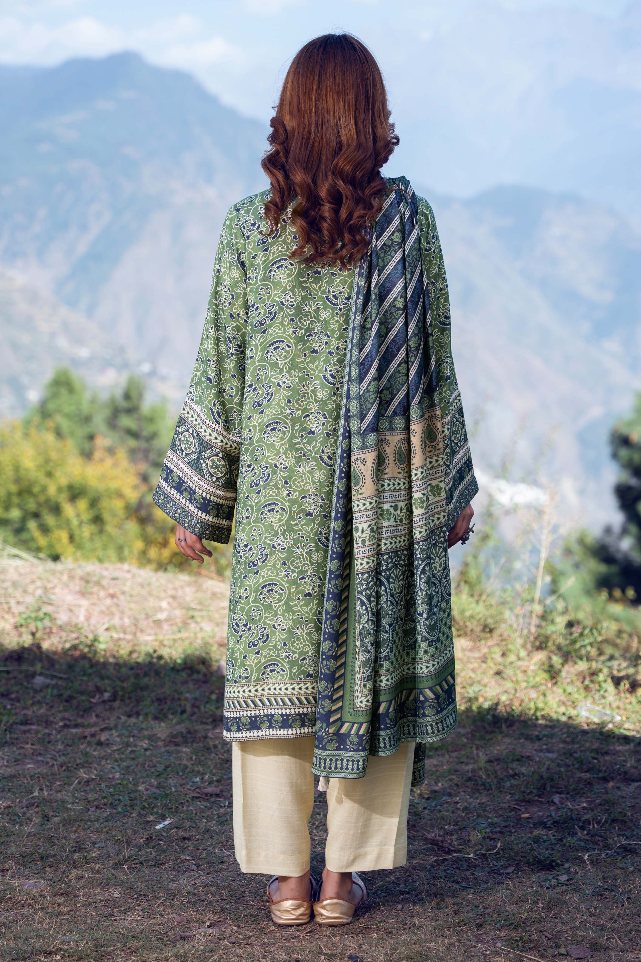 SAGE - Peach Printed Unstitched Suit 3 Pc - 3185