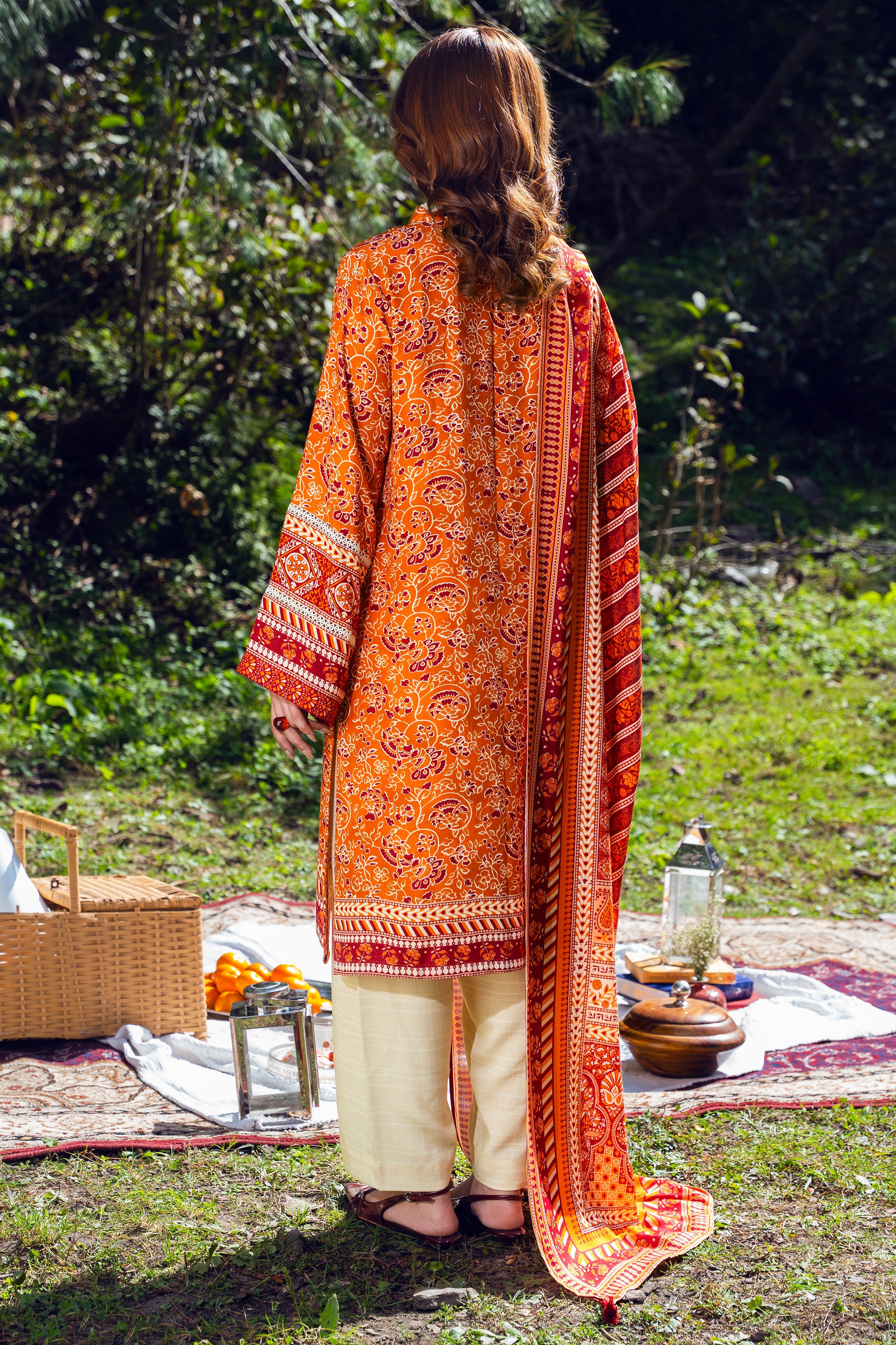 CLEMENTINE - Peach Printed Unstitched Suit 3 Pc - 3184