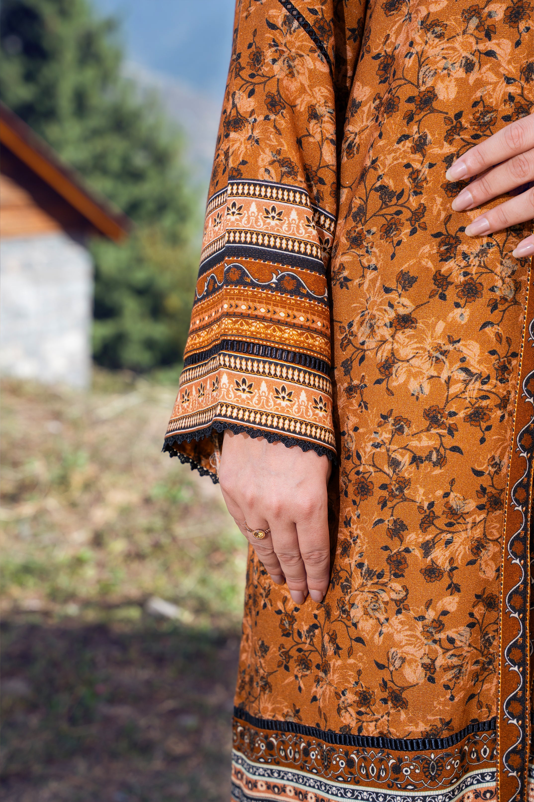 BRONZE - Peach Printed Unstitched Suit 3 Pc - 3187