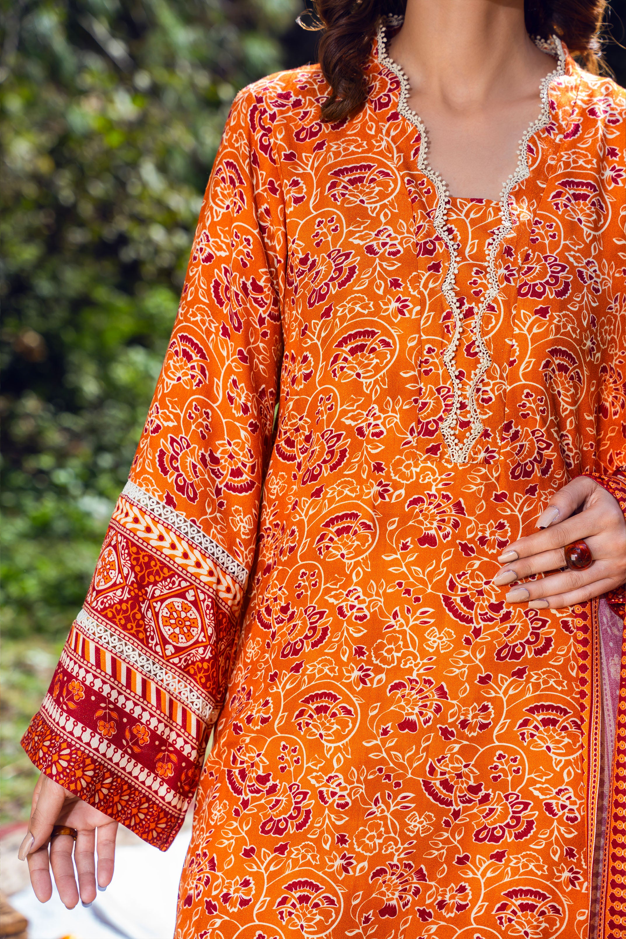 CLEMENTINE - Peach Printed Unstitched Suit 3 Pc - 3184