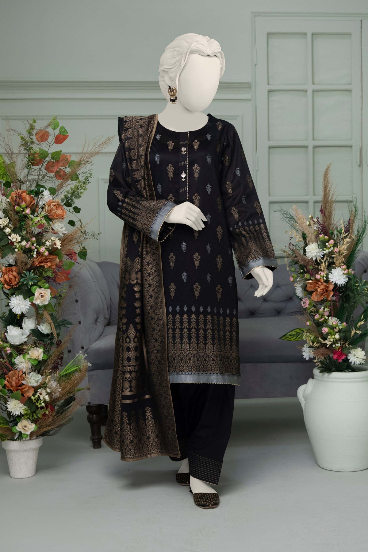 NPS3064 - Jacquard Lawn Stitched 3Pc