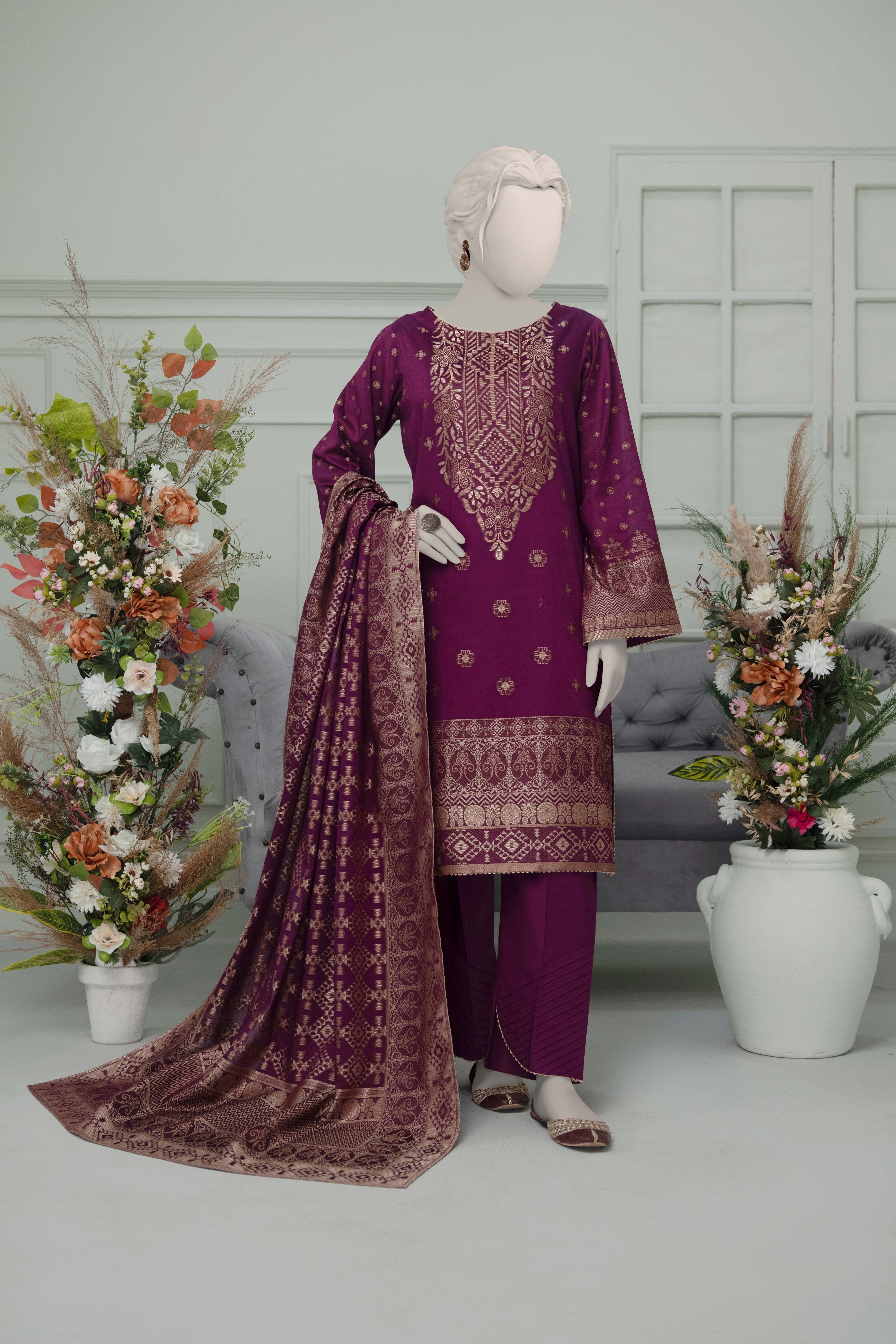 NPS3065 - Jacquard Lawn Stitched 3Pc