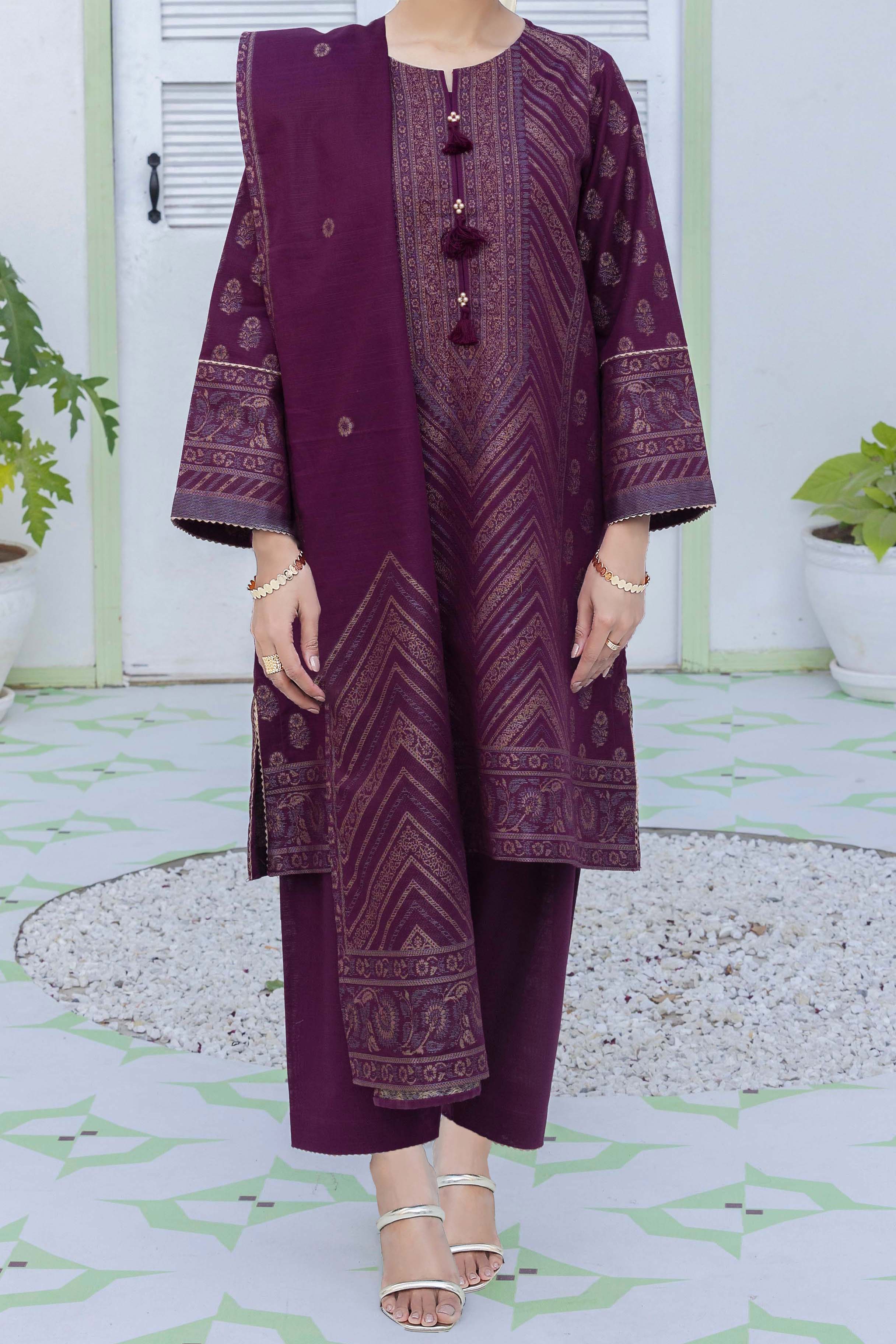 NUSJ3328 Jacquard Lawn Suit - Unstitched 3Pc