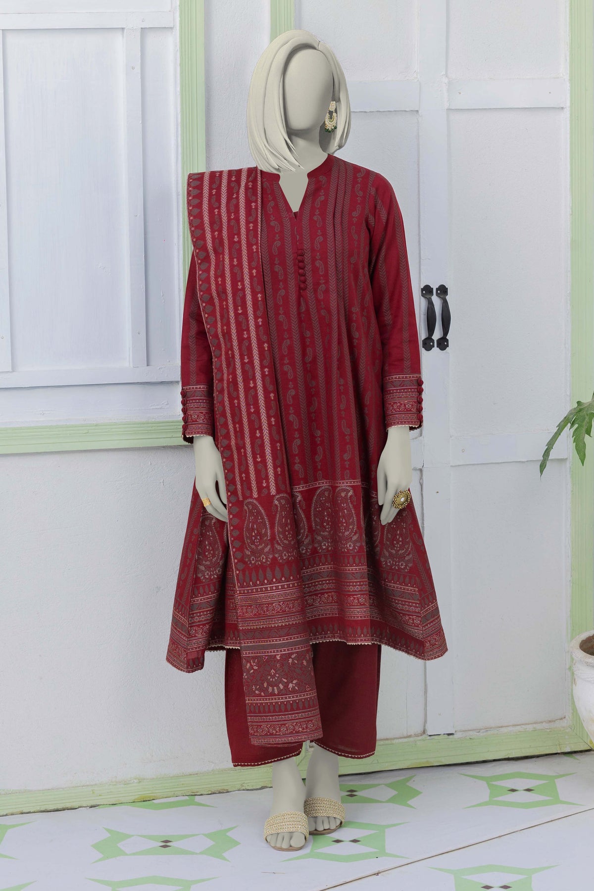 NPWJ3018 - Khaddar Jacquard Suit - Stitched 3 Pc